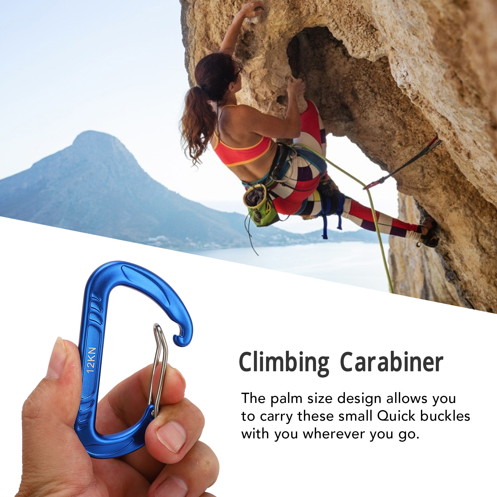 Quick Buckle D Shape Palm Size 12KN Climbing Carabiner Climbing Equipment Ac_ss - Picture 19 of 21