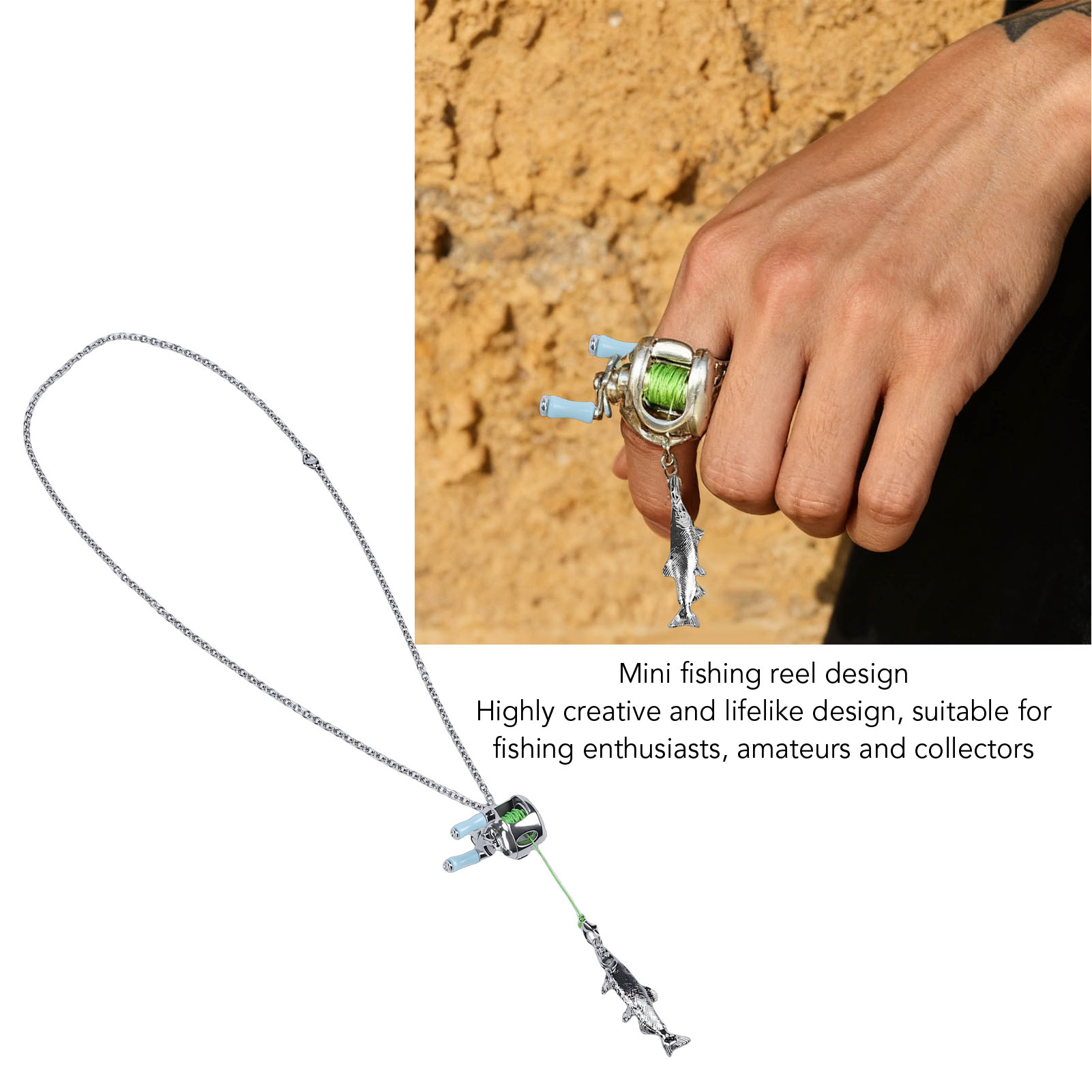 Mini Fishing Reel Necklace Spinning Reel Pendant Necklace With