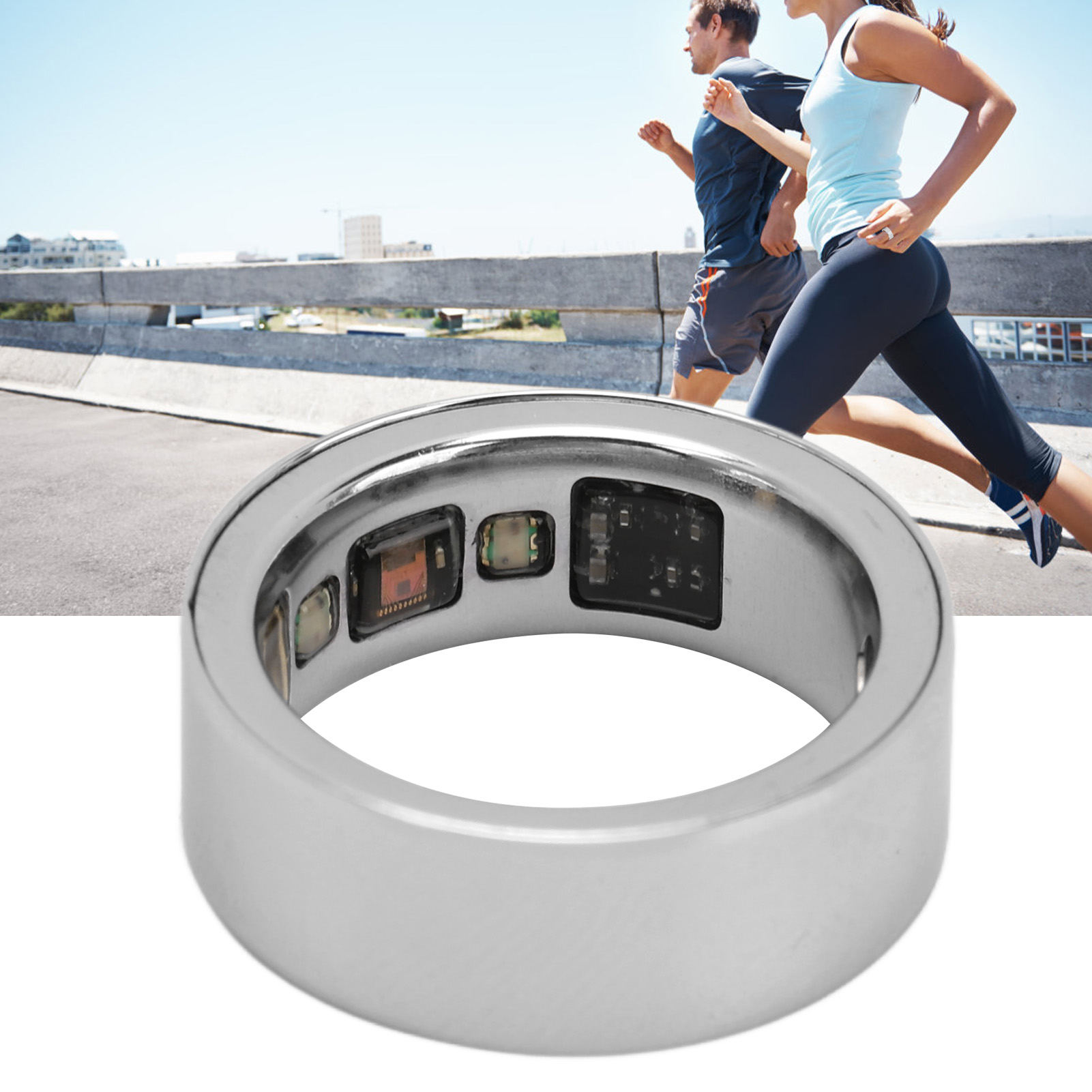 Smart Ring Sports Health Tracker with Charging Case Silver fpr Sleep Heart Rate