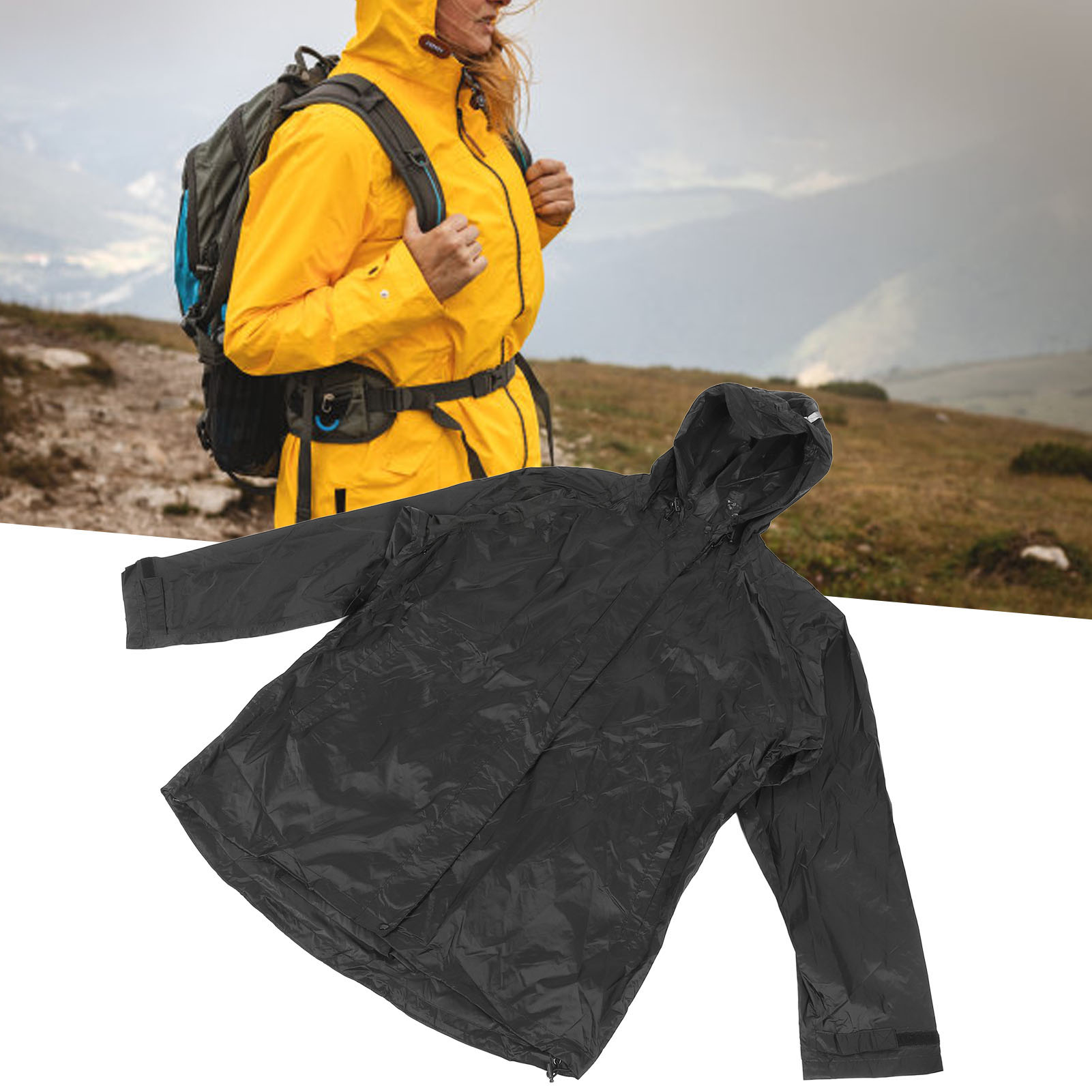 Men Rain Jacket Reflective Wind Proof Waterproof PVC Hooded Raincoat for Hiking - Picture 23 of 24