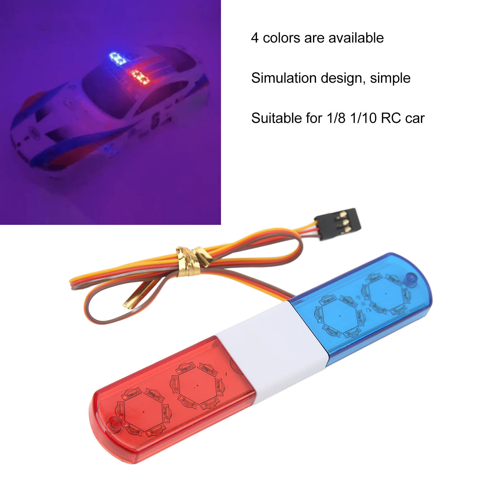 LED Police Light Simulation Design 4 Modes Strobe Light for 1/8 1/10 RC Cars - Picture 21 of 24