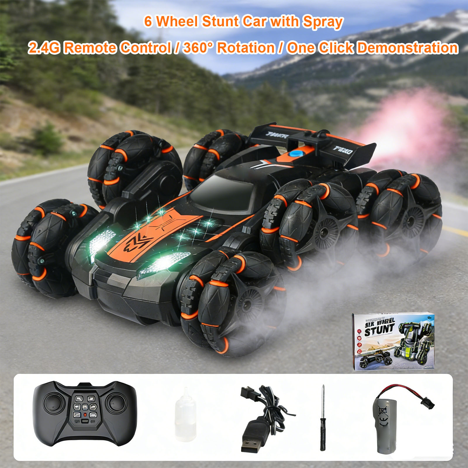 11 Channel 6 Wheel RC Stunt Car With Spray Mist 2.4G Remote
