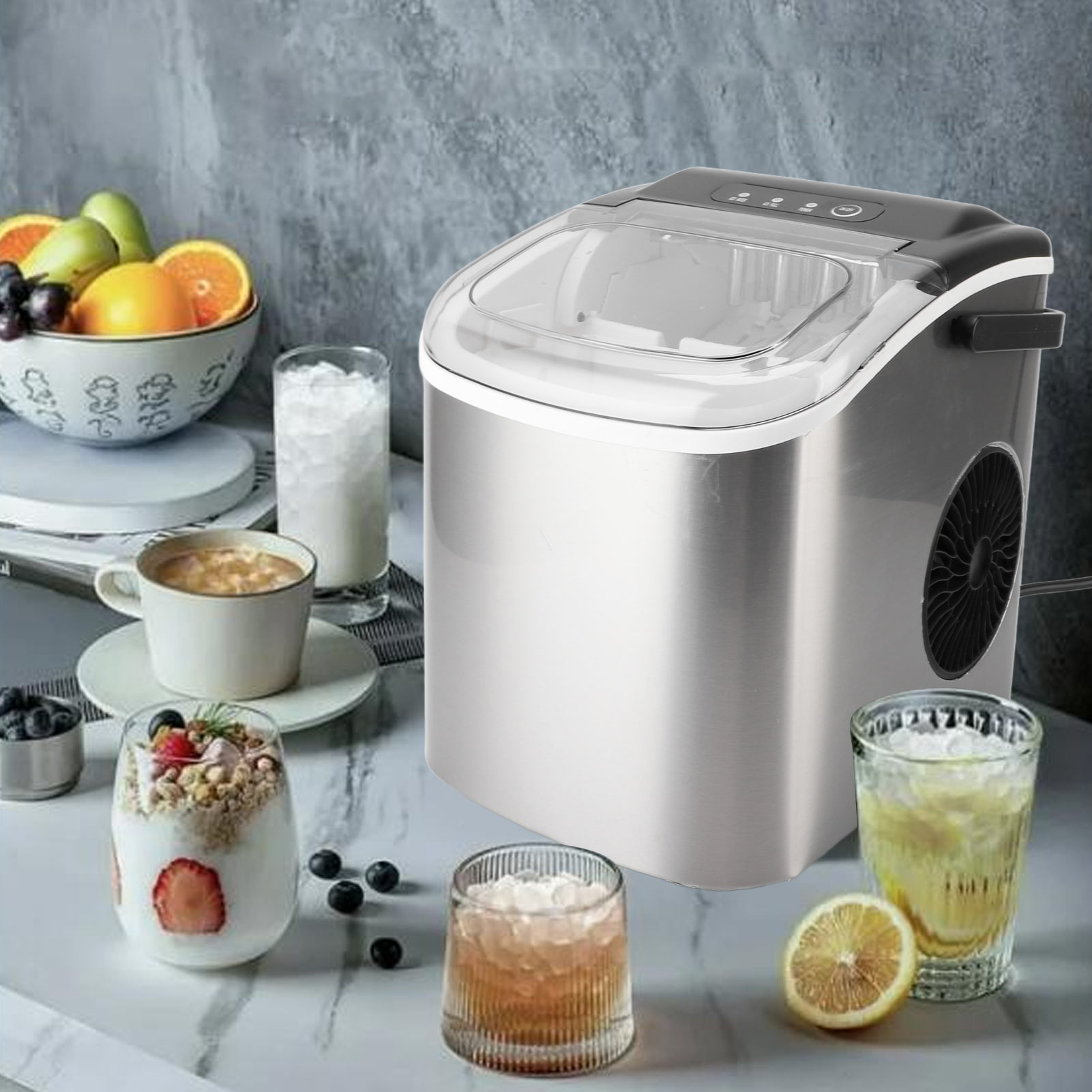 Compact Countertop Ice Maker 15kg Per Day 9 Cubes In 6 Minutes Self Cleaning US