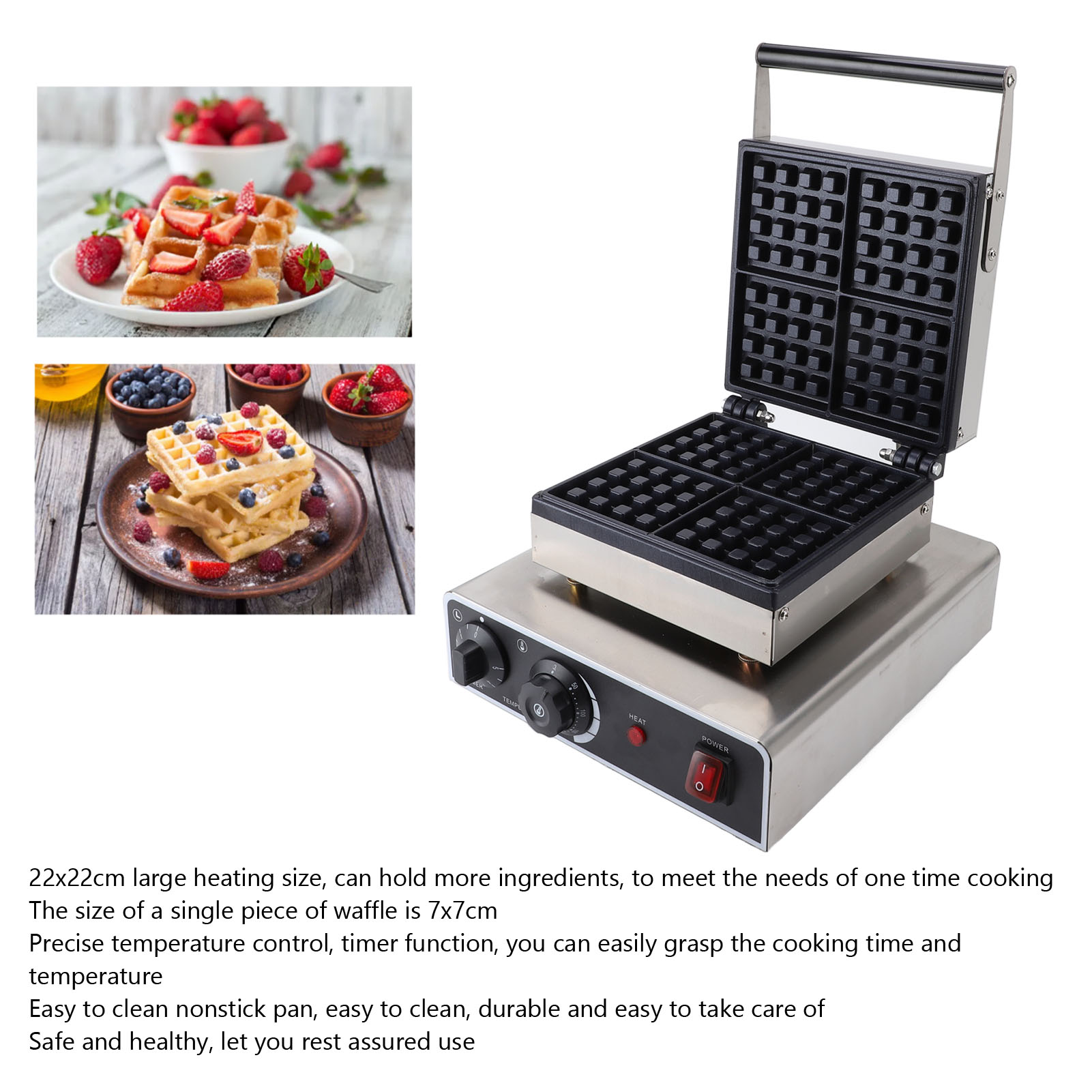 4 Slice Electric Waffle Maker 22x22cm 1750W Rapid Heating Timed Nonstick Doub - Picture 15 of 18