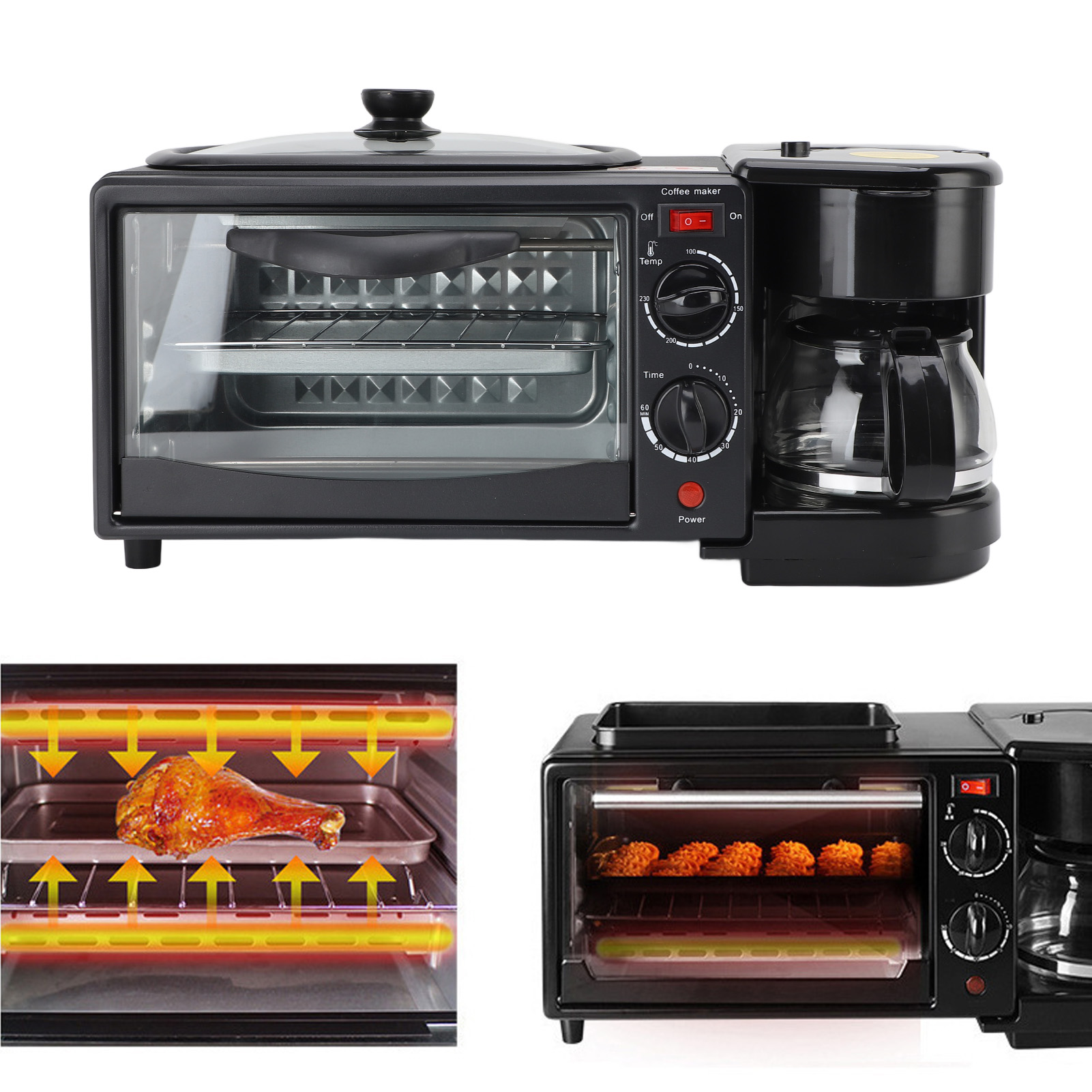 3 In 1 Multifunctional Home Breakfast Station Toaster Oven Electric - Picture 25 of 30