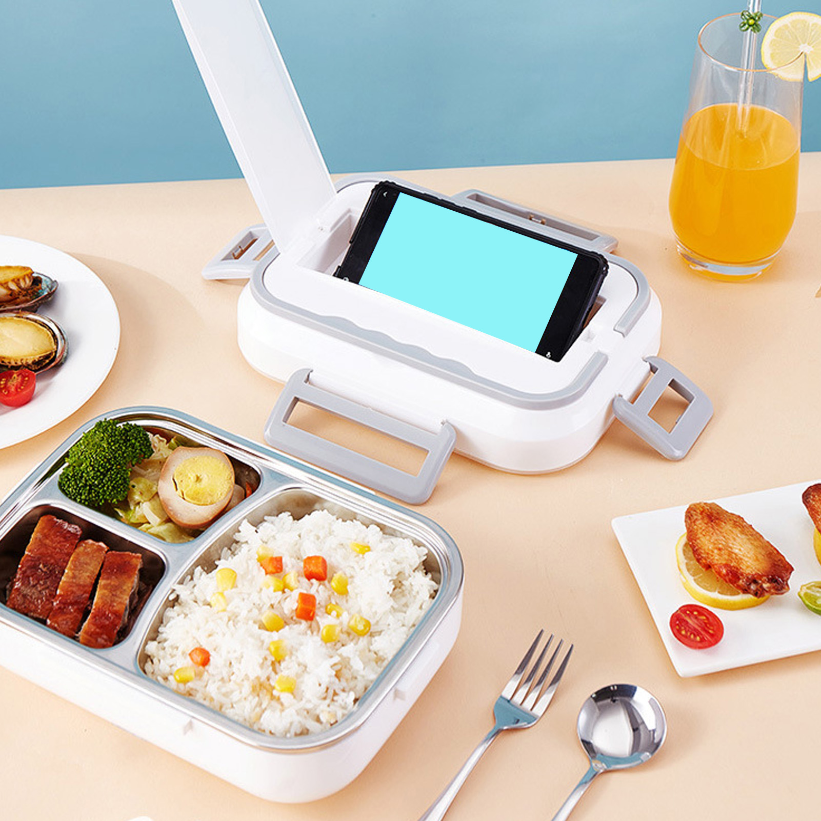 Elektrische Brotdose 1,2 l Edelstahl 40 W Schnellheizung Lebensmittelbehälter - Bild 27 von 30