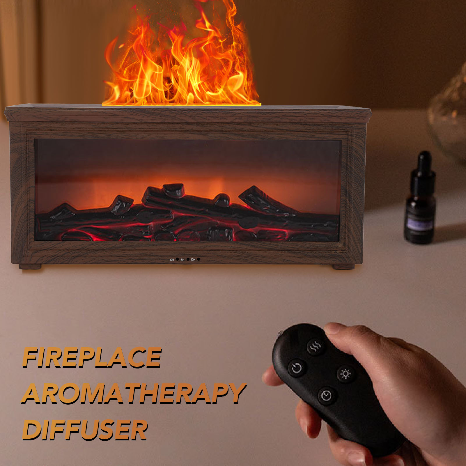 180ml Water Tank Wood Grain Fireplace Aromatherapy Diffuser Simulation Flame