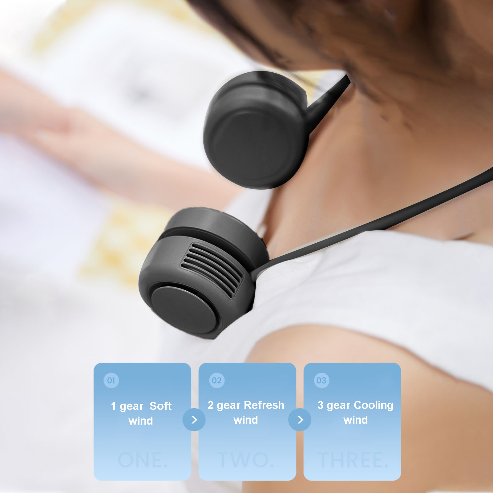 Portable Neck Fan Rechargeable 3 Speeds Wearable Personal Fan Quiet Battery