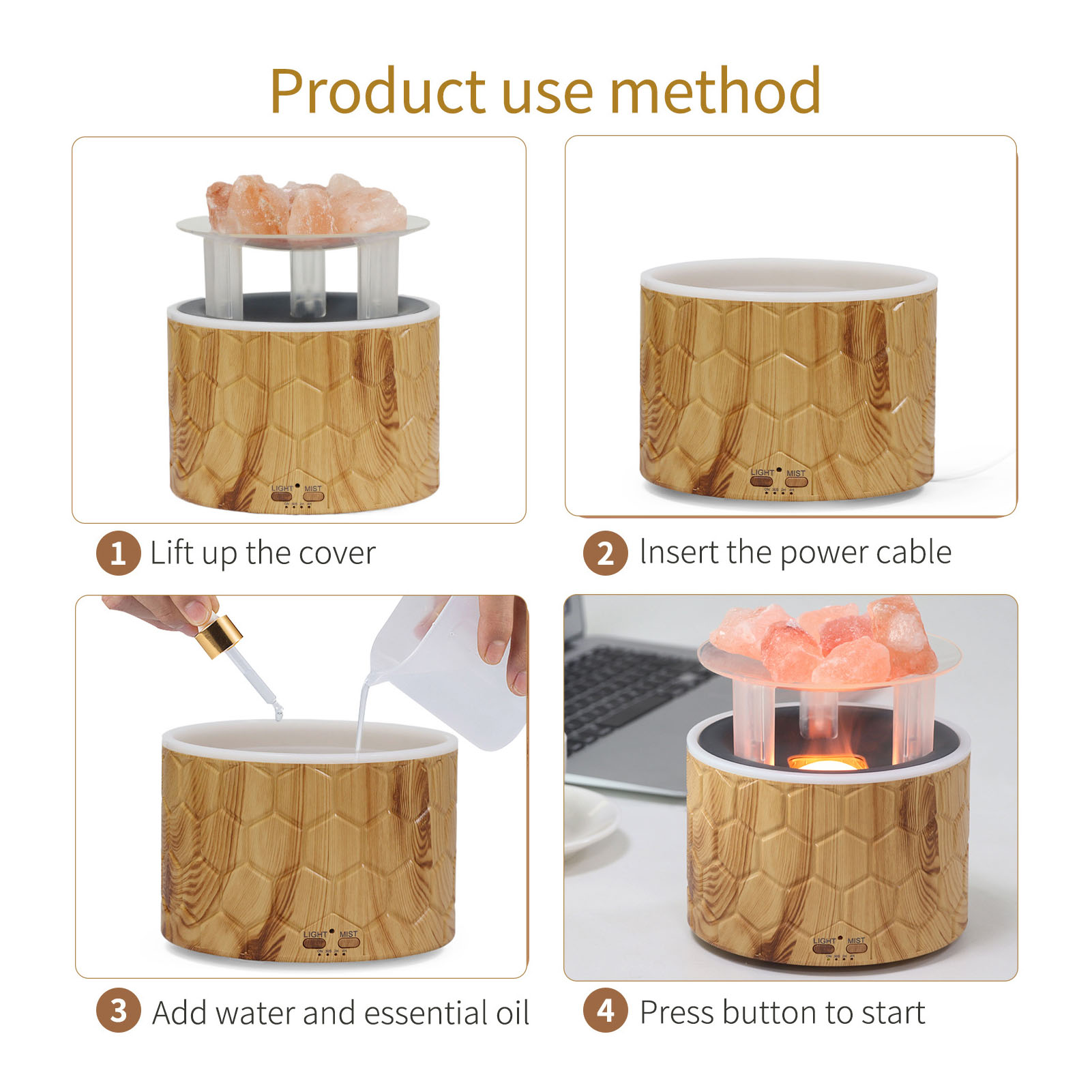NEW Desktop Humidifier 400ml Aromatherapy Essential Oil Diffuser With Night
