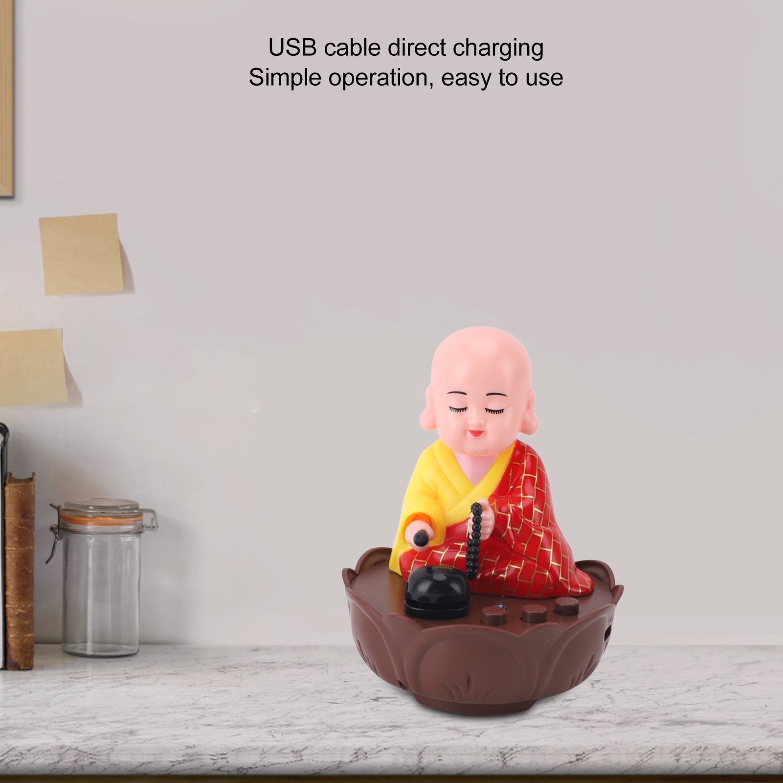 Musical Nodding Monk Figurine Decoration Moving Head Buddha Statue With USB