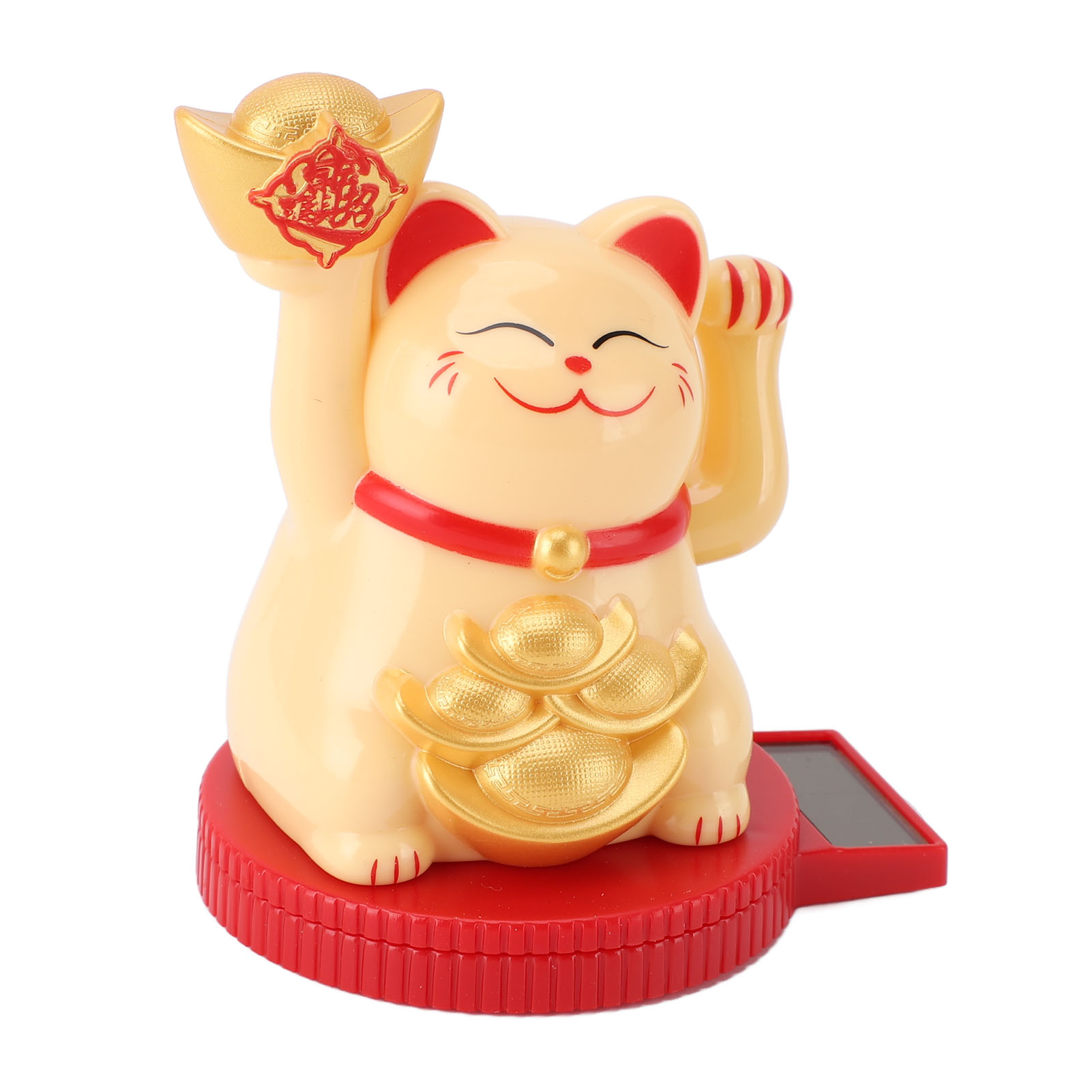 Solar Powered Lucky Cat Rotating Base Fortune Cat Statue For Car Dashboard