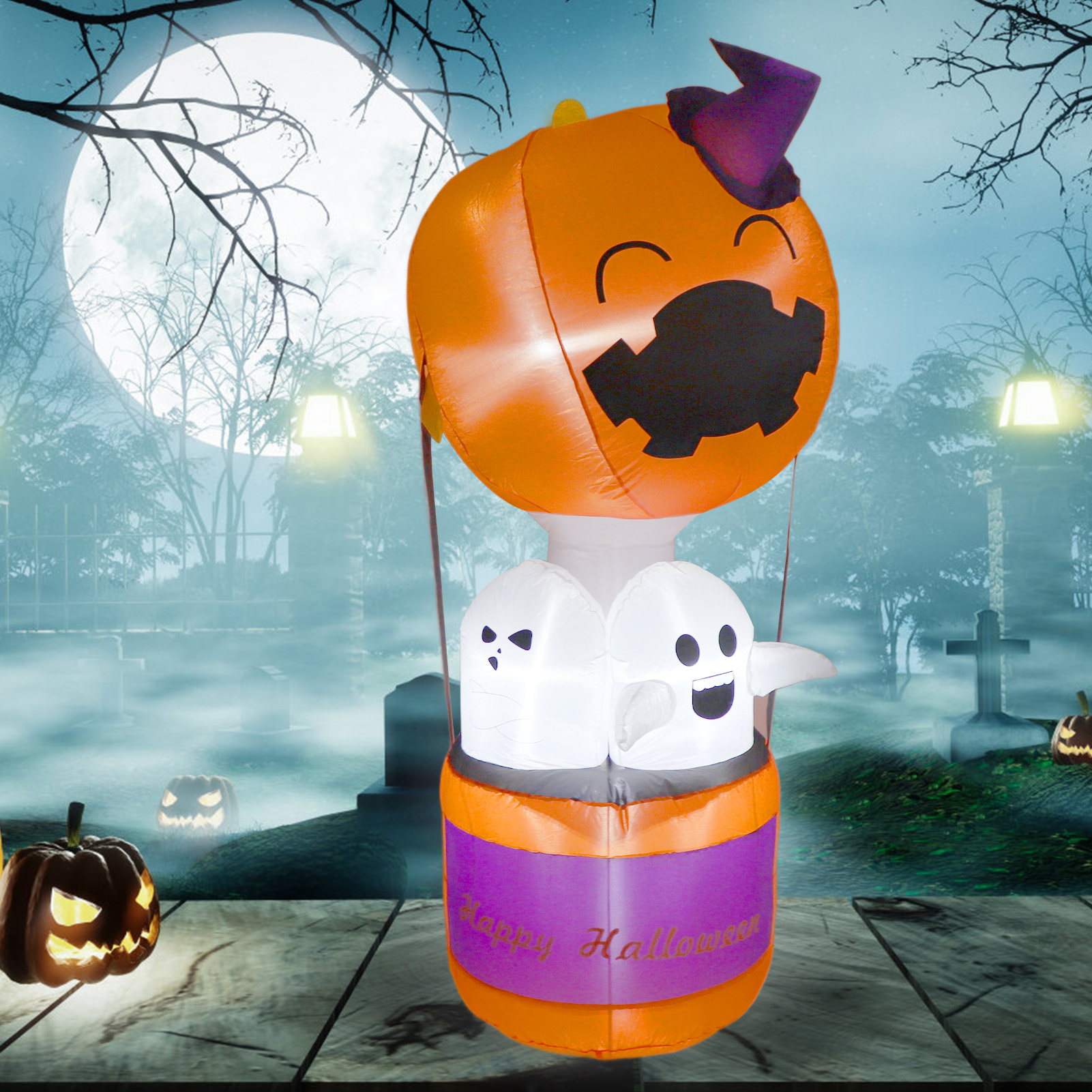 Festive Inflatable Balloon Ghost Decor with LED Lights for Outdoor Events - Picture 16 of 18