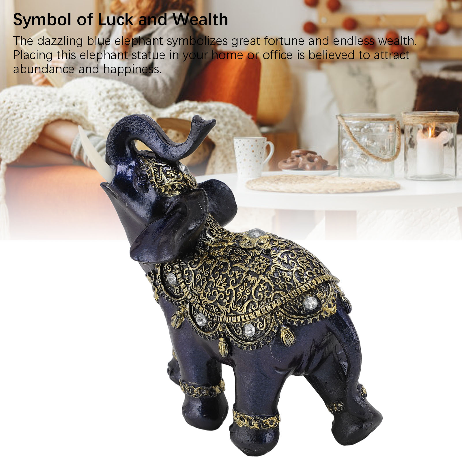 HG Elephant Figurine Resin Feng Shui Wealth Lucky Elephant Statue Decorative Orn