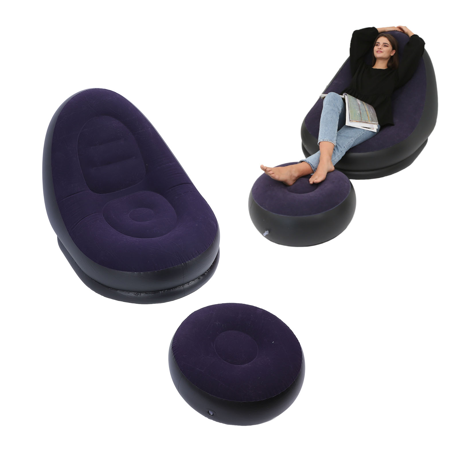 Inflatable Sofa Chair Stylish Simple Soft Flocking Blow Up Lounger Chair With