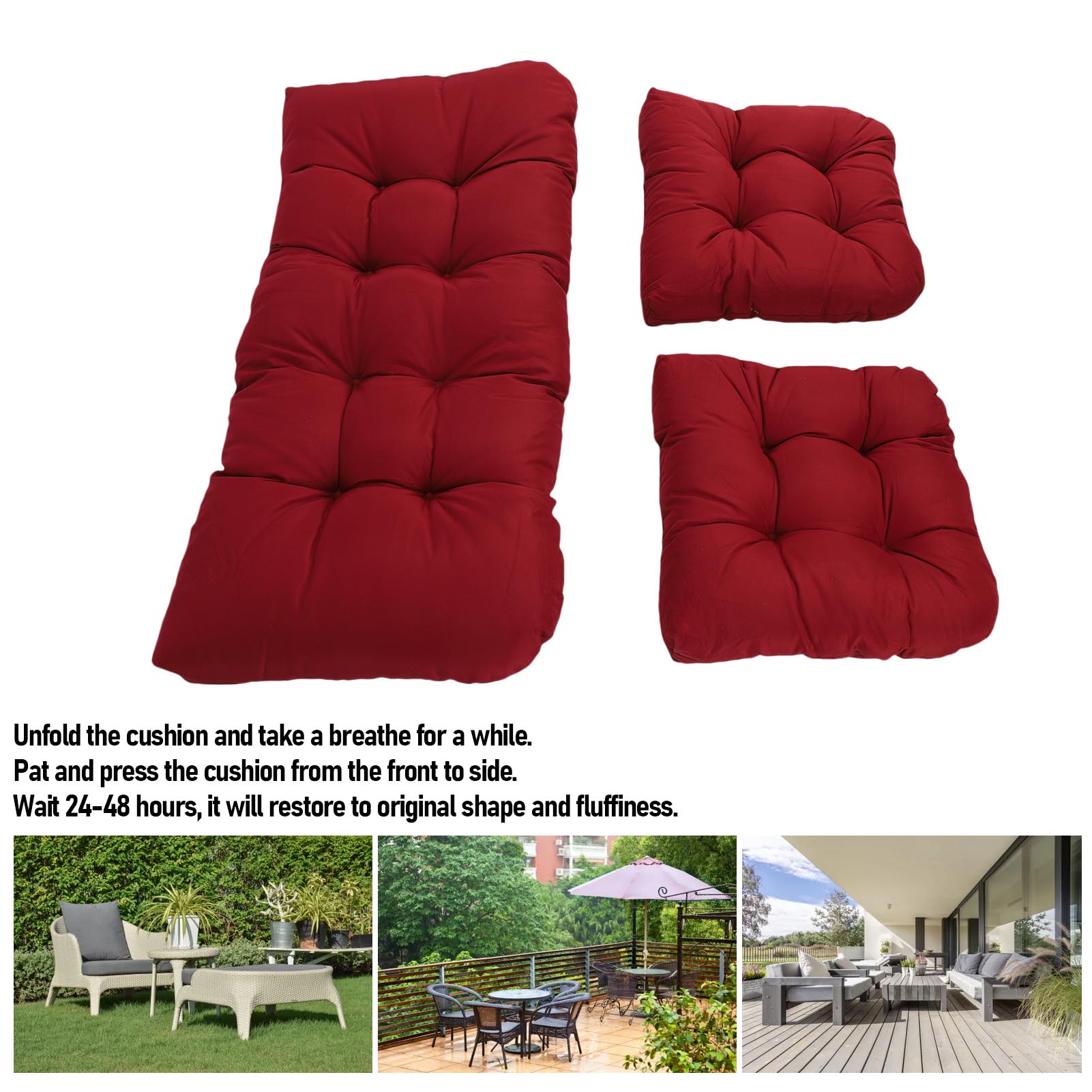 3pcs Indoor Tufted Wicker Chair Cushions 1 Loveseat And 2 U Shape Cushions US - Picture 27 of 32