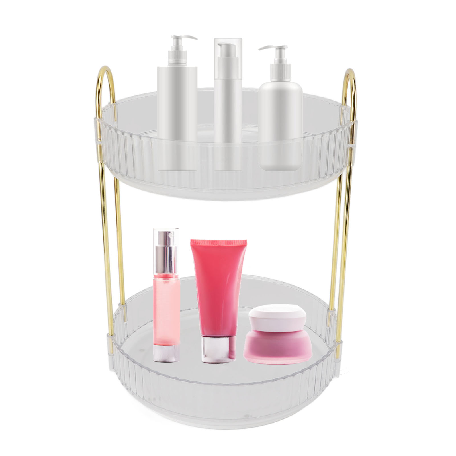 Makeup Organizer Rack 2 Tier 360 Deg Rotation Space Saving Cosmetic Countertop