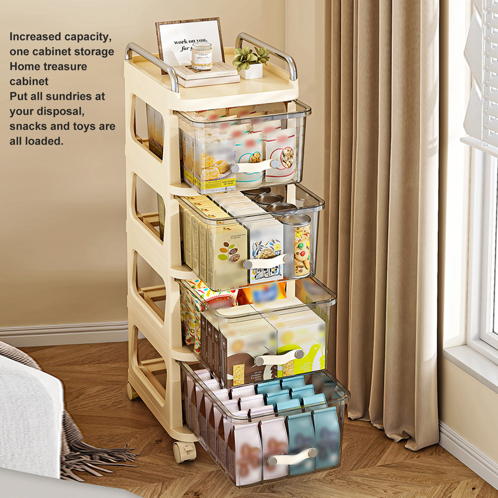 Rolling Drawer Cabinet PP Stainless Steel Large Storage Space Multifunction DM - Picture 16 of 18