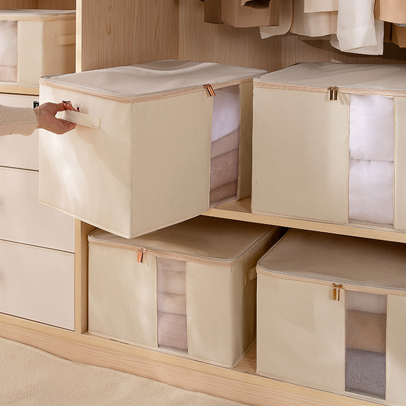 Caja de almacenamiento de ropa de gran capacidad ventana transparente armario plegable - Imagen 13 de 21