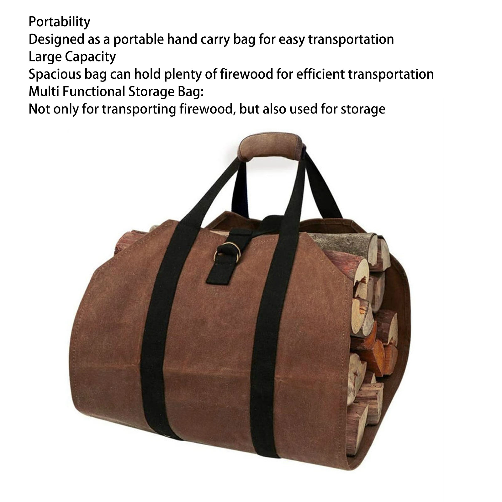 Porta troncos de lona para bolsa de transporte de troncos resistente al agua de leña - Imagen 16 de 18