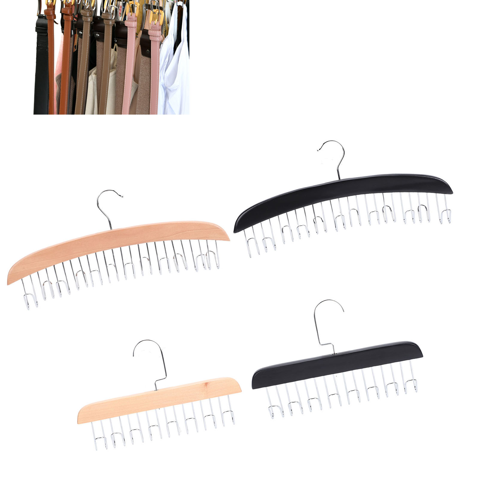 Tie Rack Wave Wood Hooks Storage For Ties Belts - Picture 23 of 34