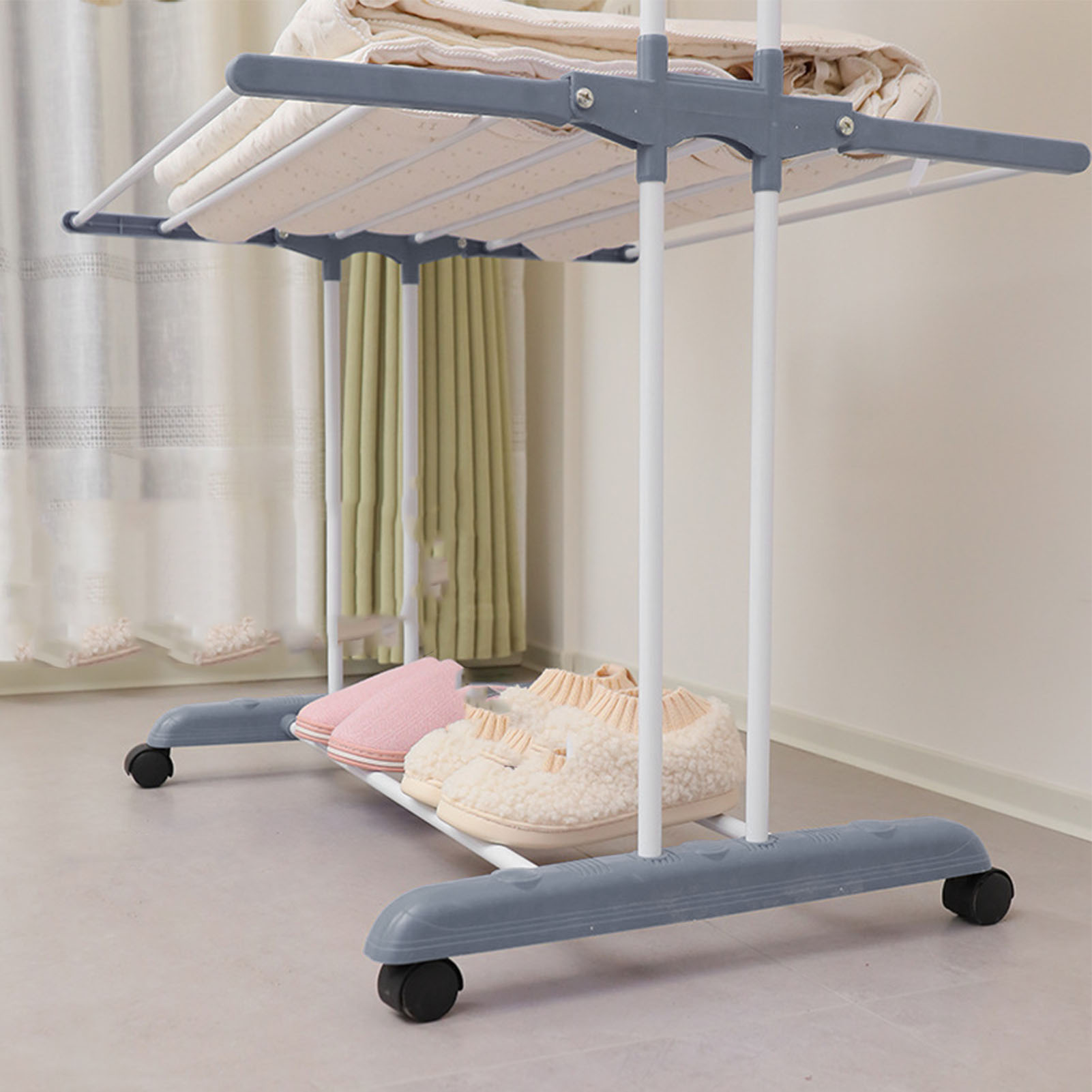Movable Clothes Drying Rack Foldable Oversized 4-Tier Drying Rack with 4 castor