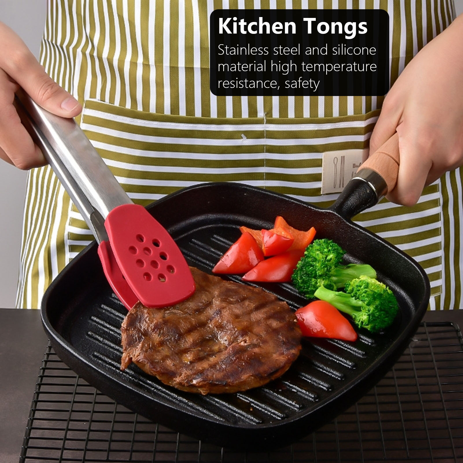 2pcs Food Tong Stainless Steel Steak Clip Silicone Salad Barbecue Stencils
