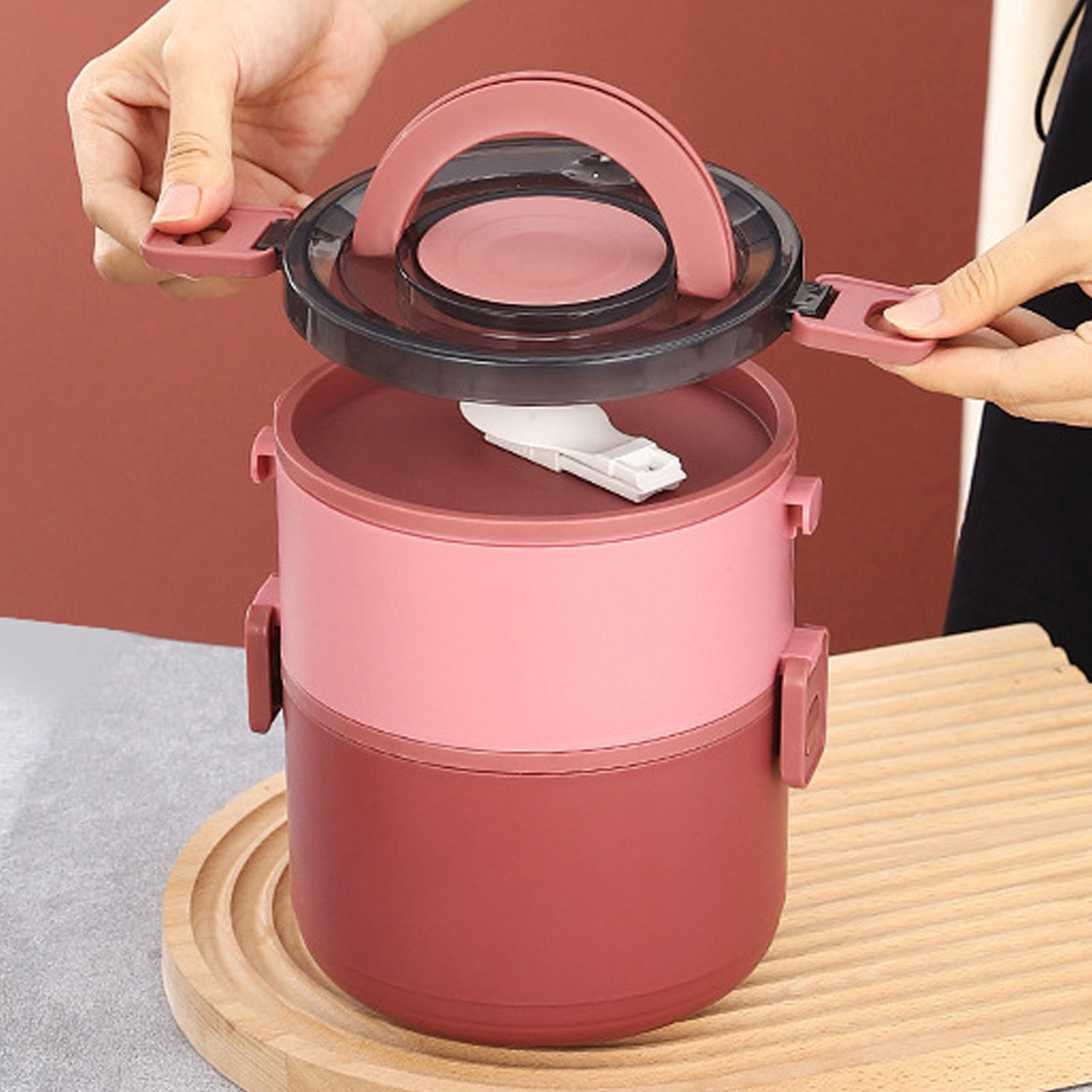 Stackable Lunch Box 1600ml 2 Tiers Food Grade Plastic Heat Preservation Leakp SD - Picture 14 of 18
