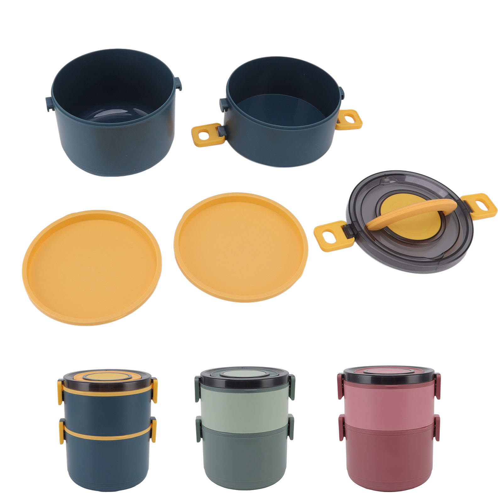 Stackable Lunch Box 1600ml 2 Tiers Food Grade Plastic Heat Preservation Leakp SD - Picture 13 of 18
