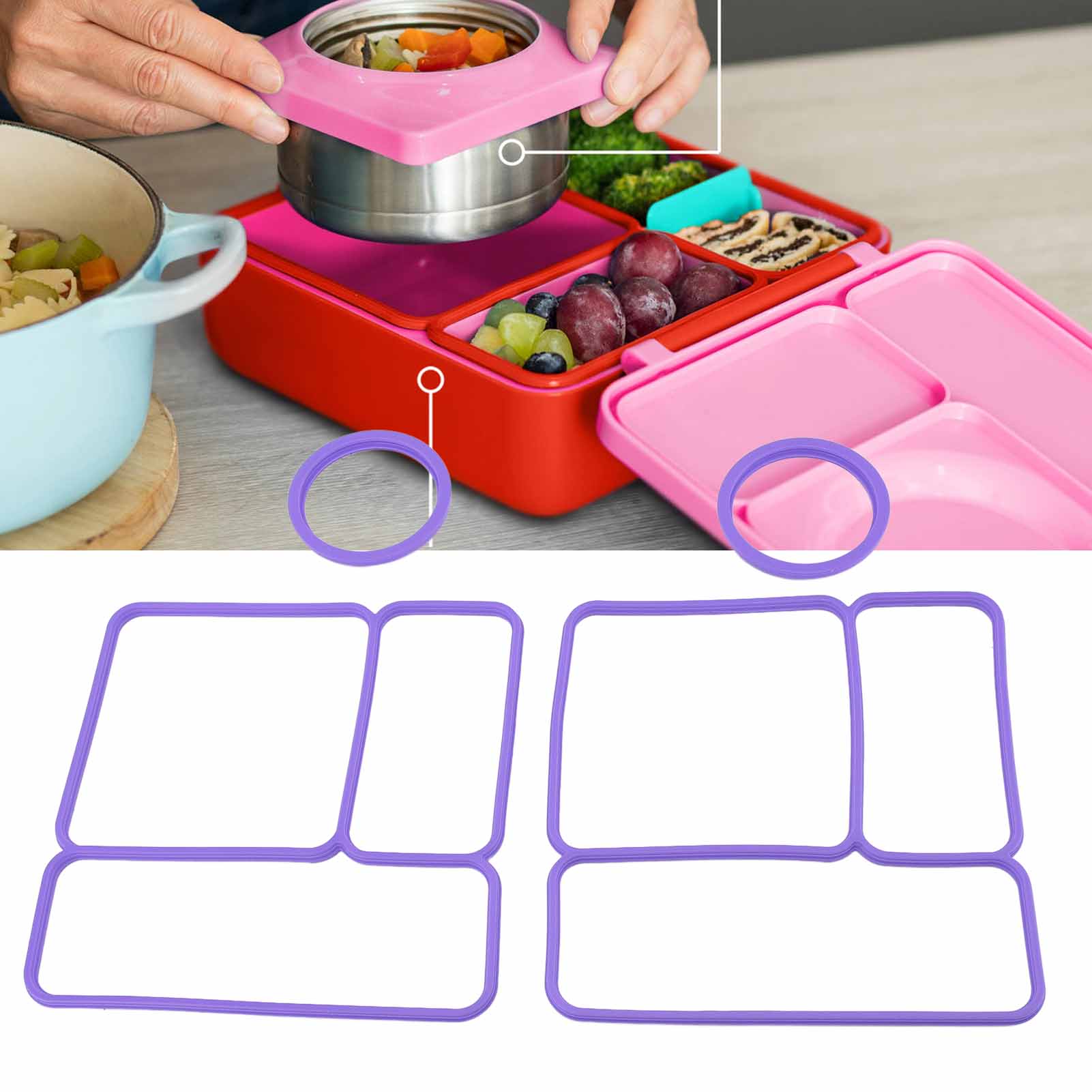 2 Pack Silicone Lunch Box Gasket Replacement OmieBox Leakproof Food Container - Picture 19 of 21