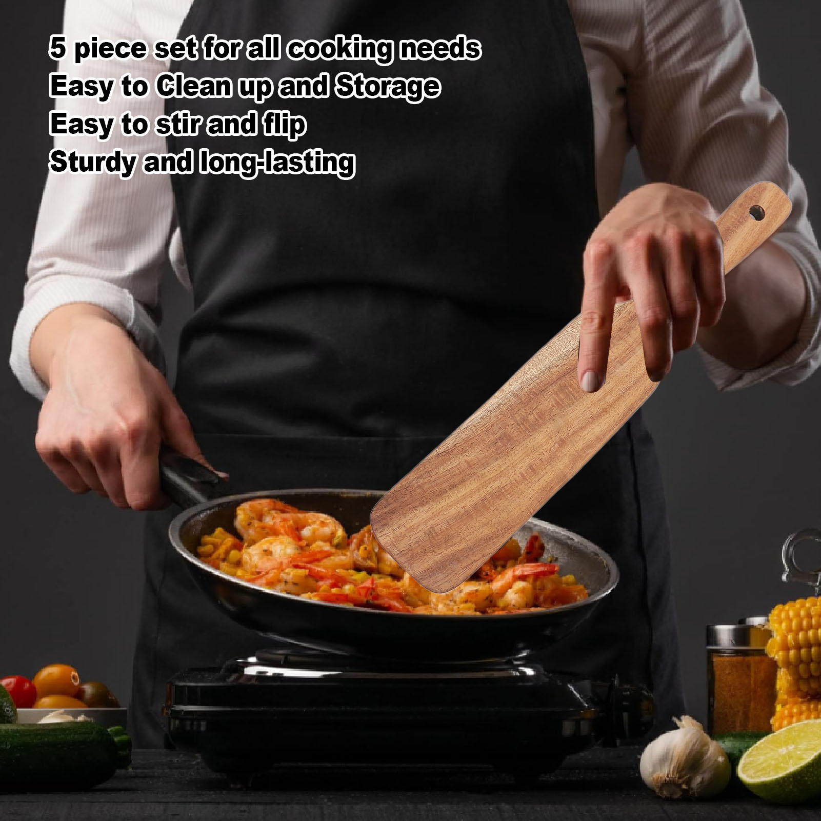 Cucchiai in Legno per Cucina Set Comfort Grip Utensili da Cucina Leggeri - Foto 18 di 18