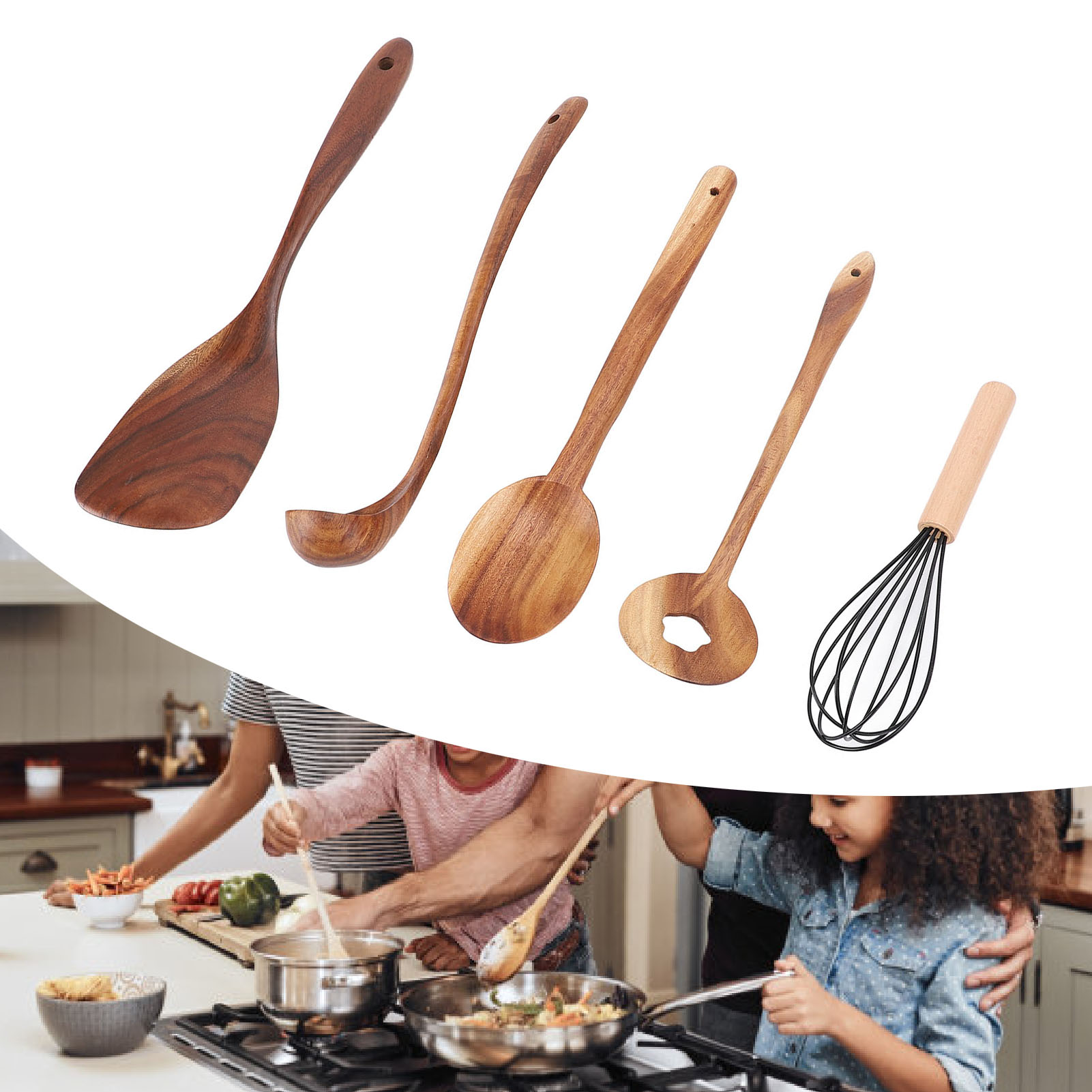 Cucchiai in Legno per Cucina Set Comfort Grip Utensili da Cucina Leggeri - Foto 14 di 18