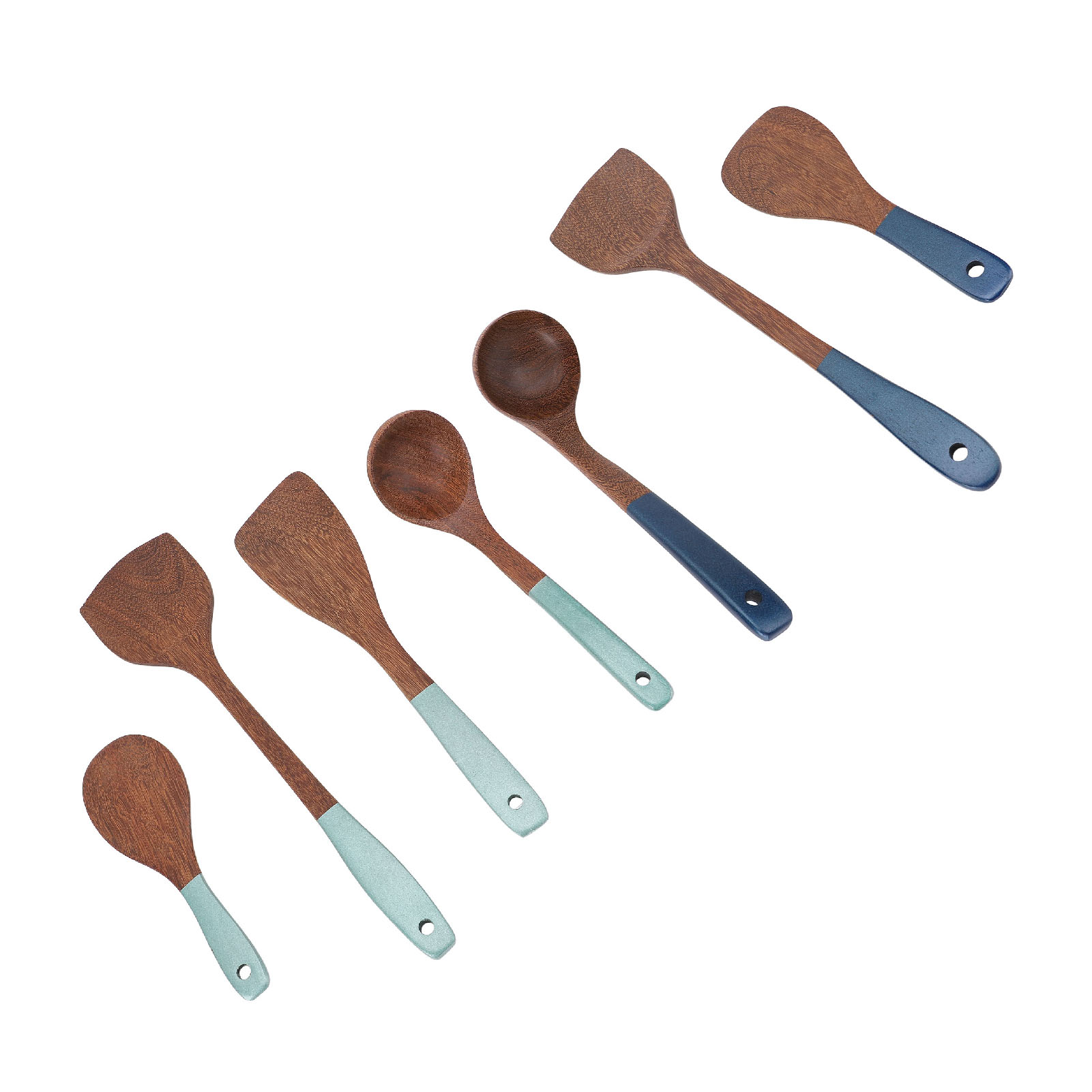 Set di utensili da cucina in legno premium 5 pezzi spatola gira zuppa mestolo - Foto 26 di 28