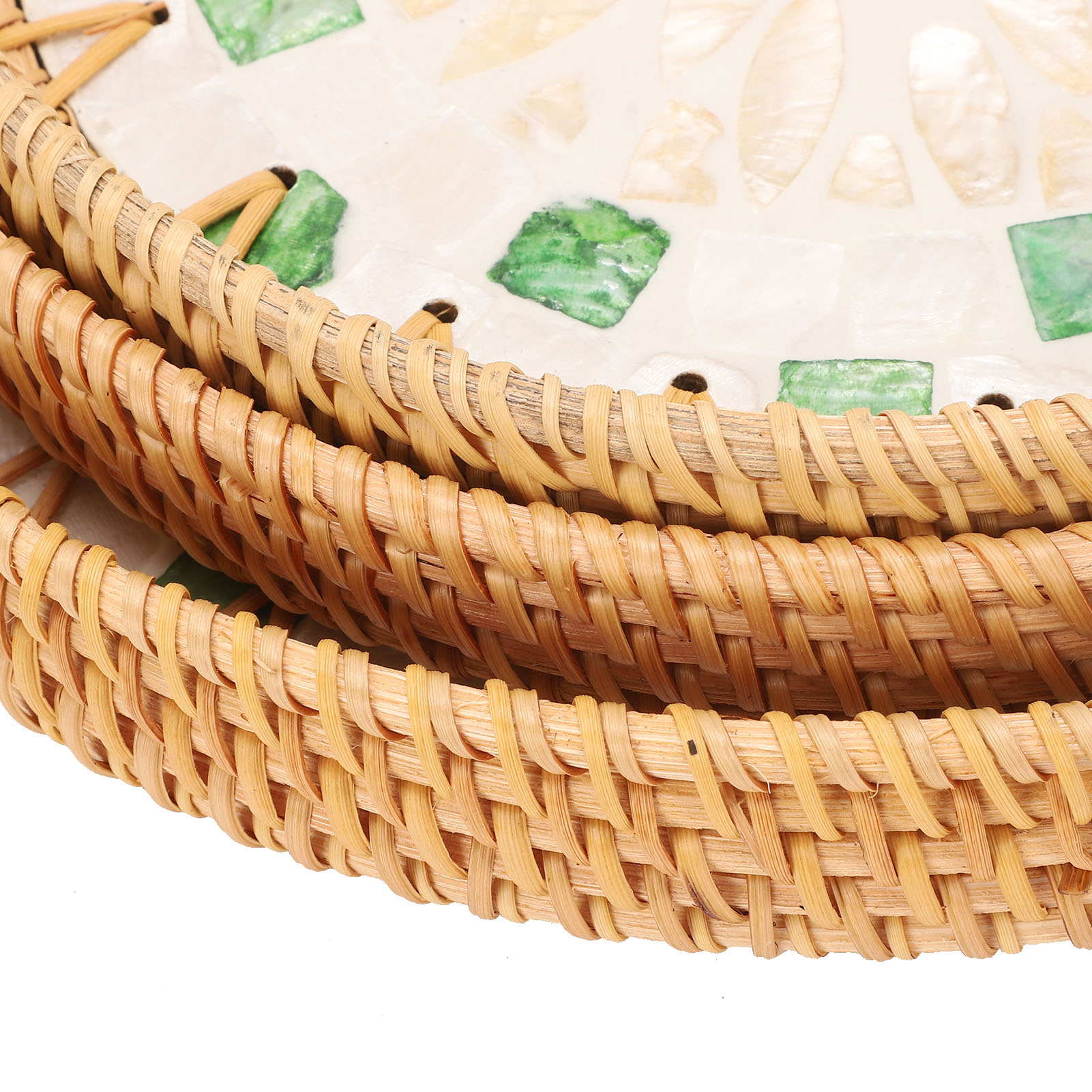 Three Piece Woven Rattan Fruit Bowl Round Shell Tray - Picture 26 of 31