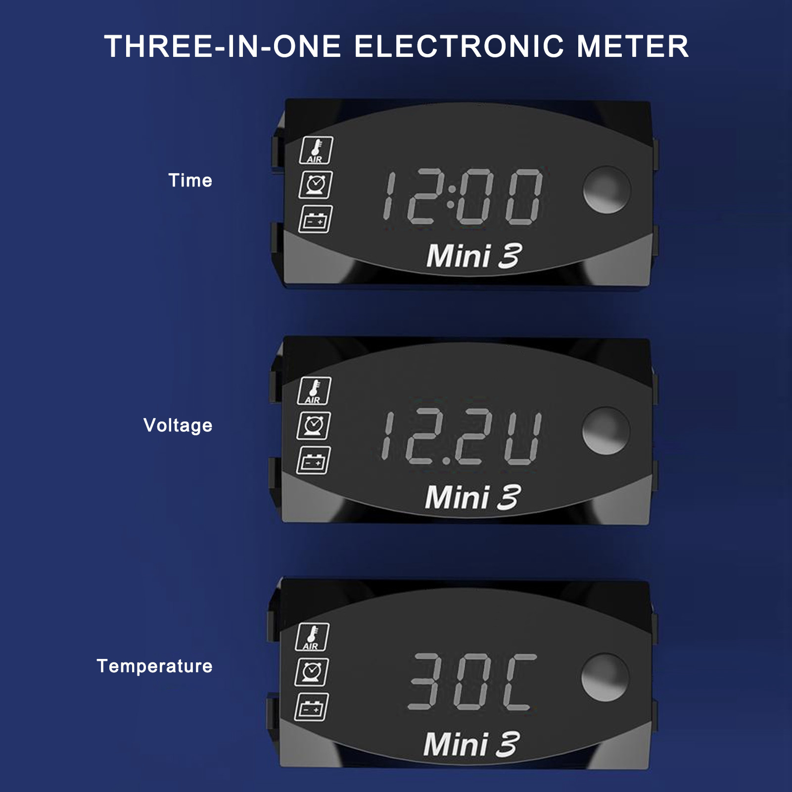 3 In 1 Waterproof LED Electronic Meter Motorcycle Digital Time Clock Thermometer - Picture 26 of 27