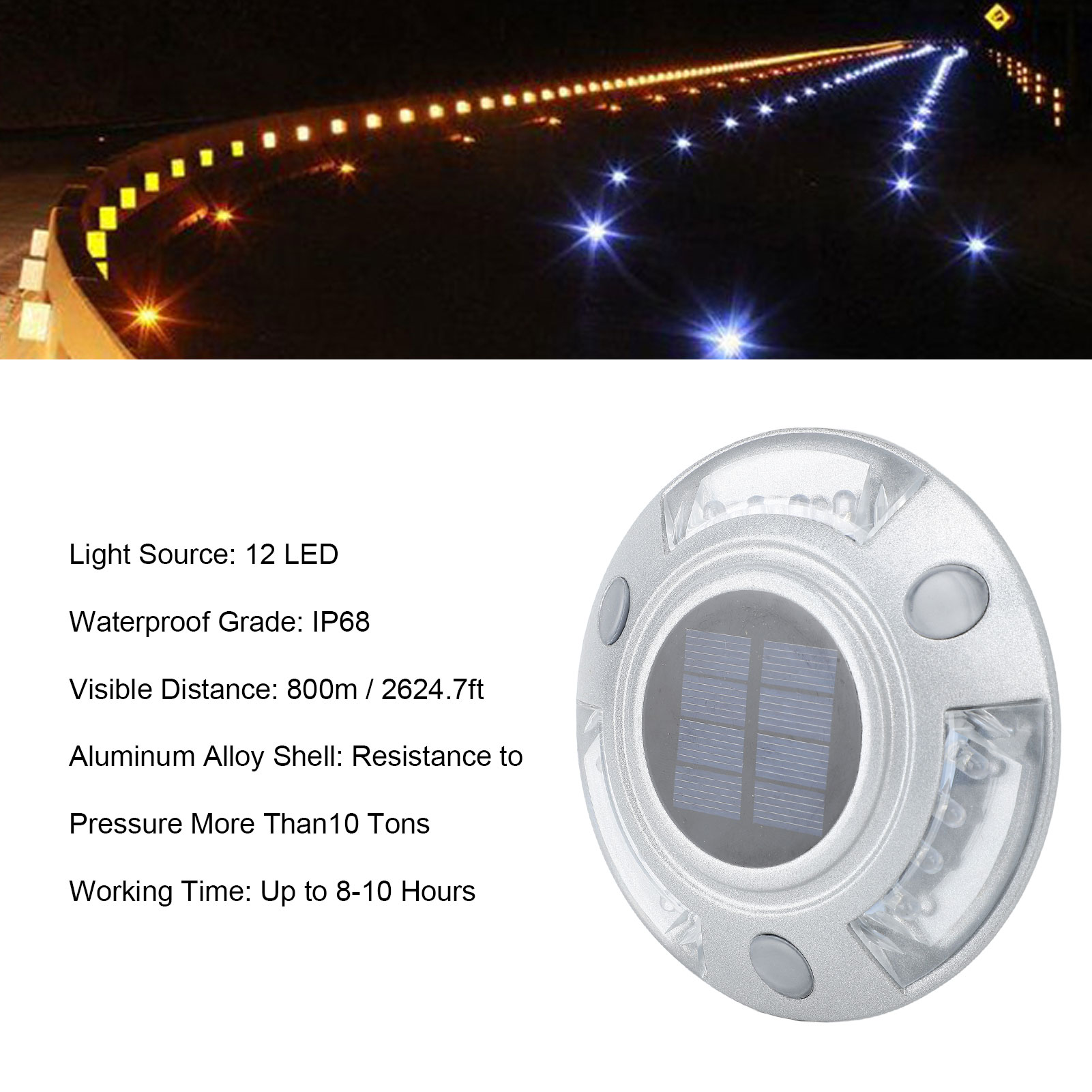 Solar Deck Lights Driveway Dock Lights 12 Led IP68 Waterproof Outdoor Warning