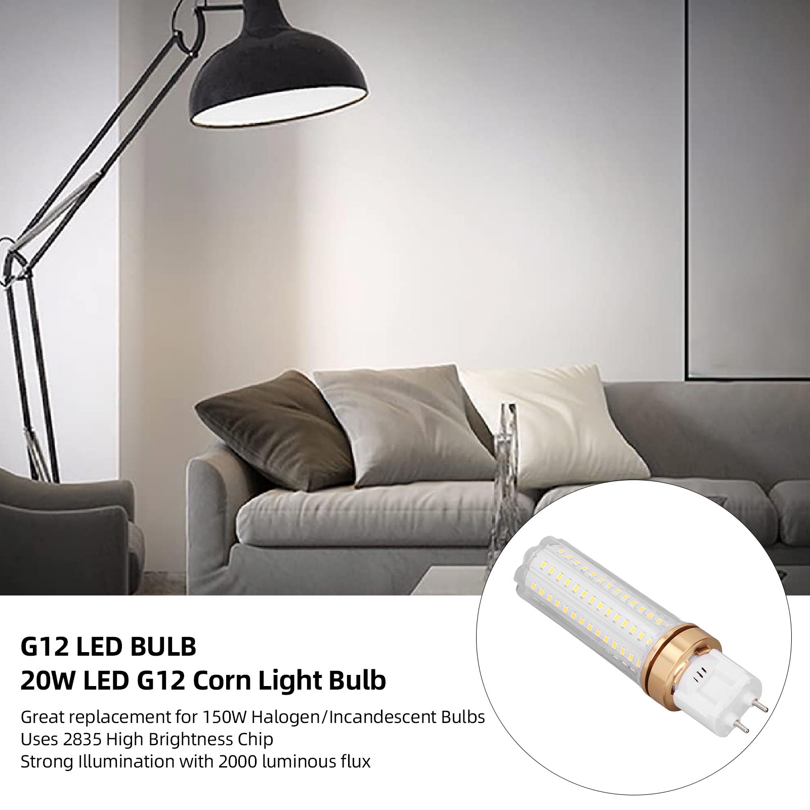 2 Pcs 20W G12 LED Corn Light Bulb 2000LM 360 Degree Lighting Angle SMD Chip L US - Picture 30 of 33