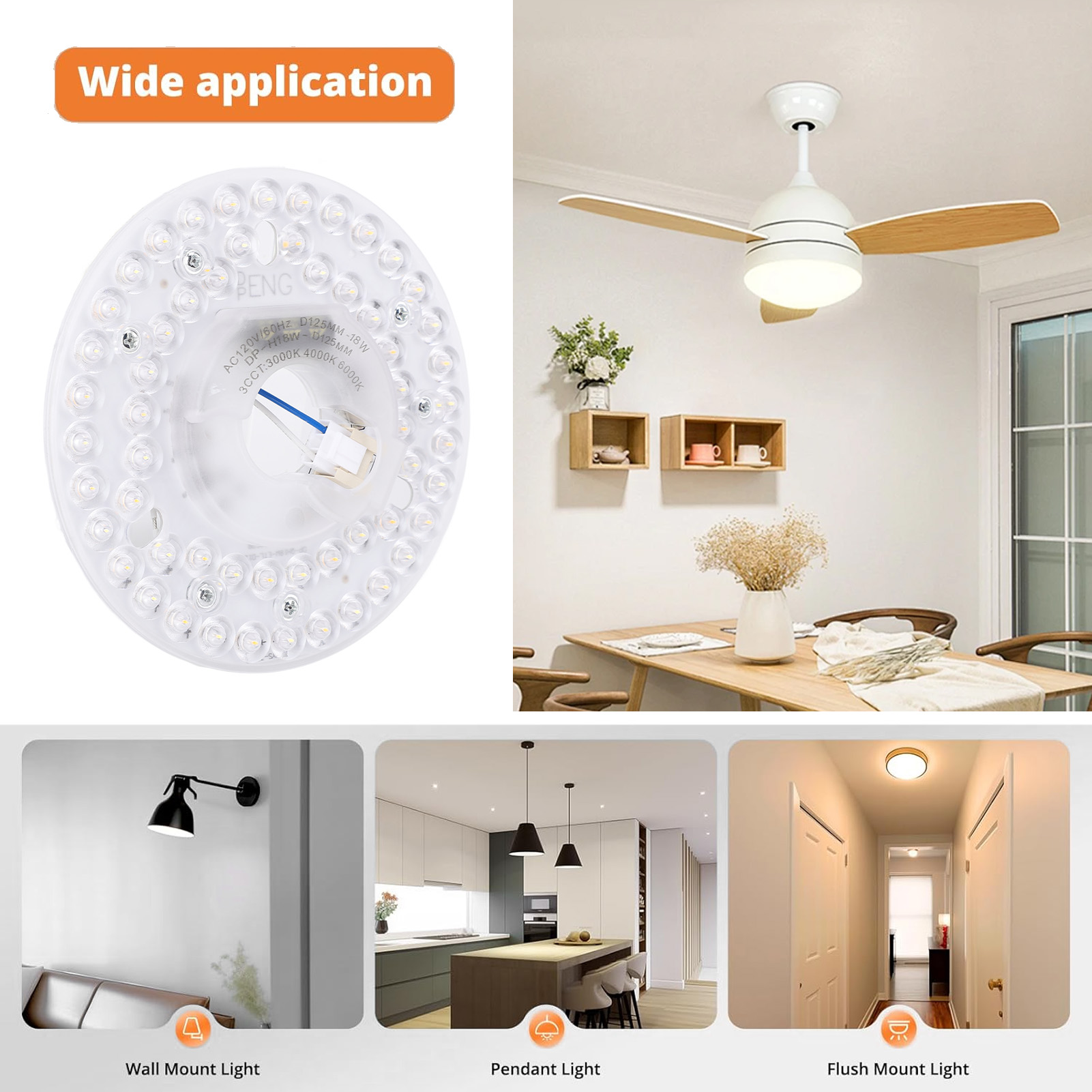 A 4.92 Inch LED Ceiling Fan Light Retrofit Kit 18W 3CCT 3000K 4000K 6000K - Picture 29 of 30