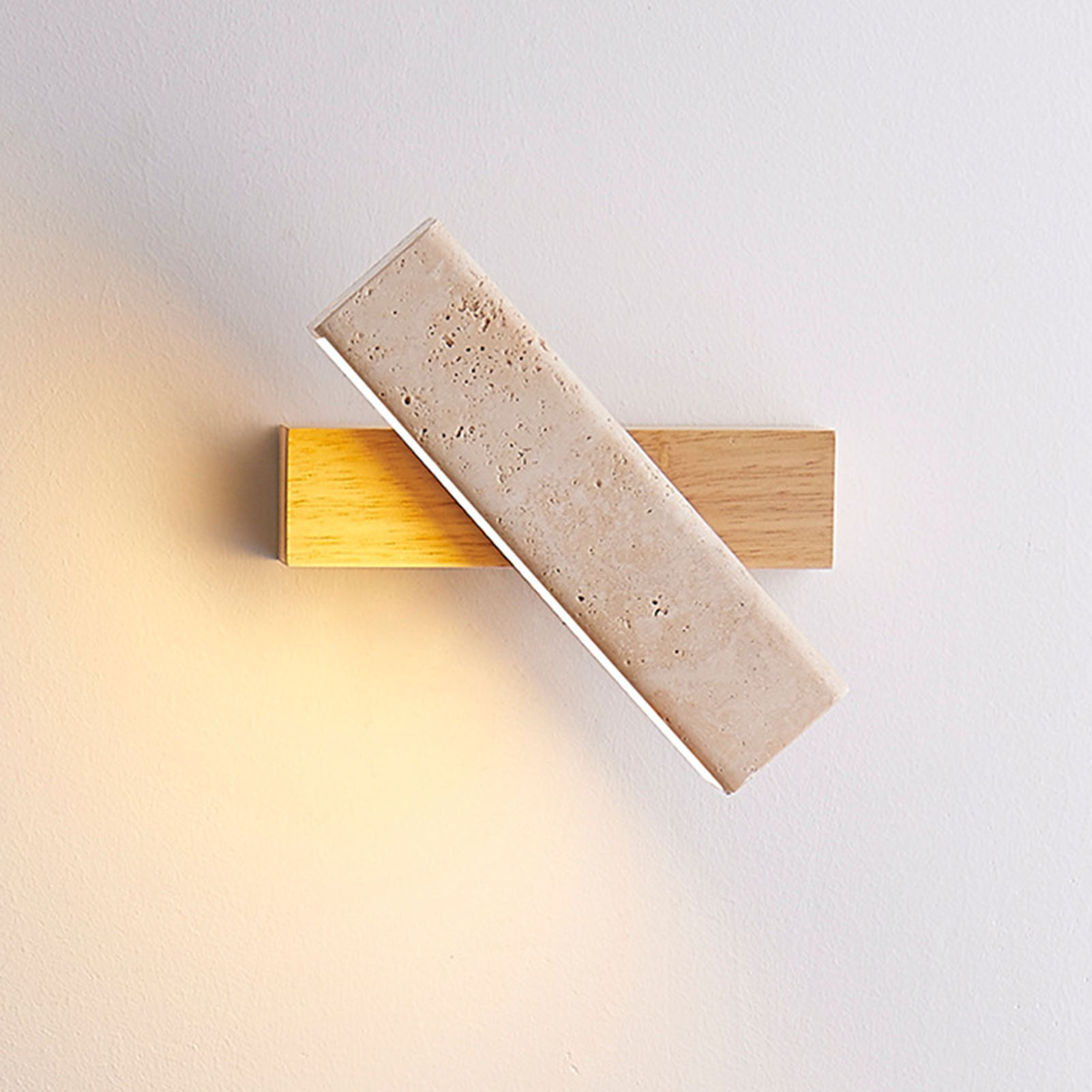 Yellow Travertine Wood Bedside Wall Light Rotatable Vintage - Picture 26 of 29