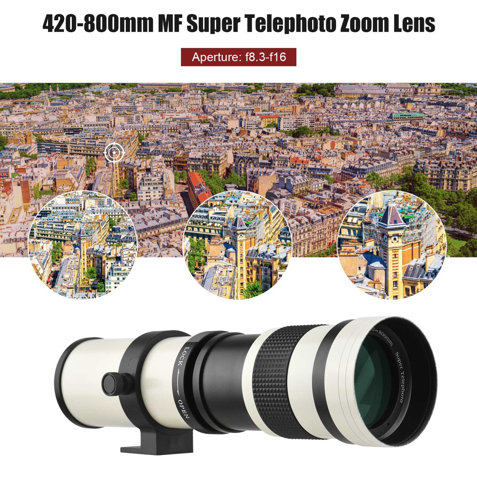 Camera MF Super Telephoto Zoom Lens F/8.3-16 420-800mm T2 Mount