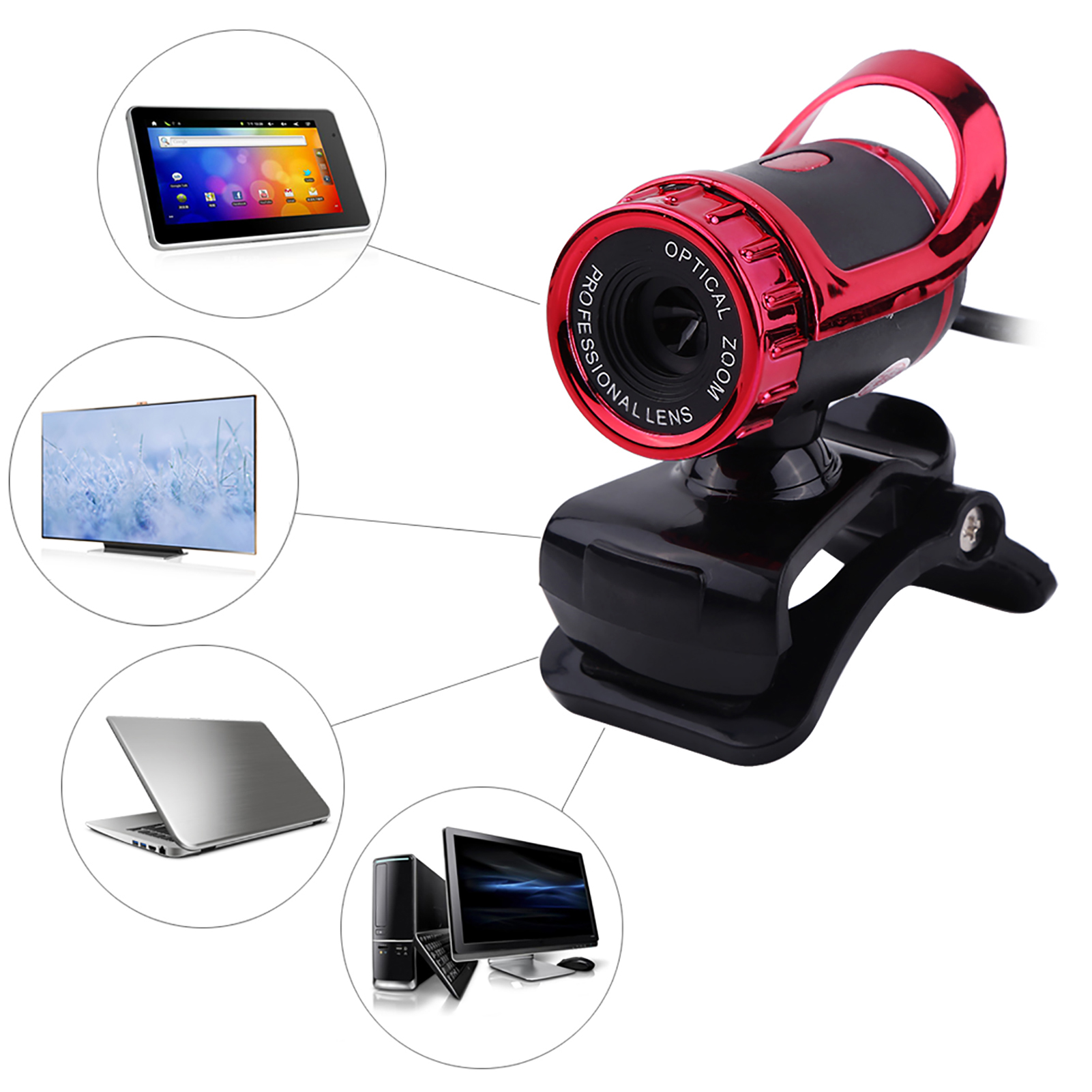 12M Pixels Clip On Webcam Web Camera HD 360° Rotating Stand Built In Mic For FY - Afbeelding 9 van 13