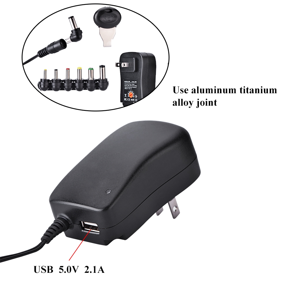 Adaptateur D'alimentation Universel AC / DC 5V 2.1A Port USB 6 Tips 30W  3V/4 SGS
