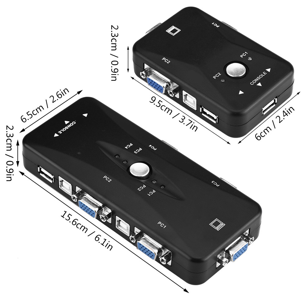USB 2.0 KVM Switcher 2/4 Port VGA Manual Switch Box Video Sharing Adapter CB - Afbeelding 9 van 12