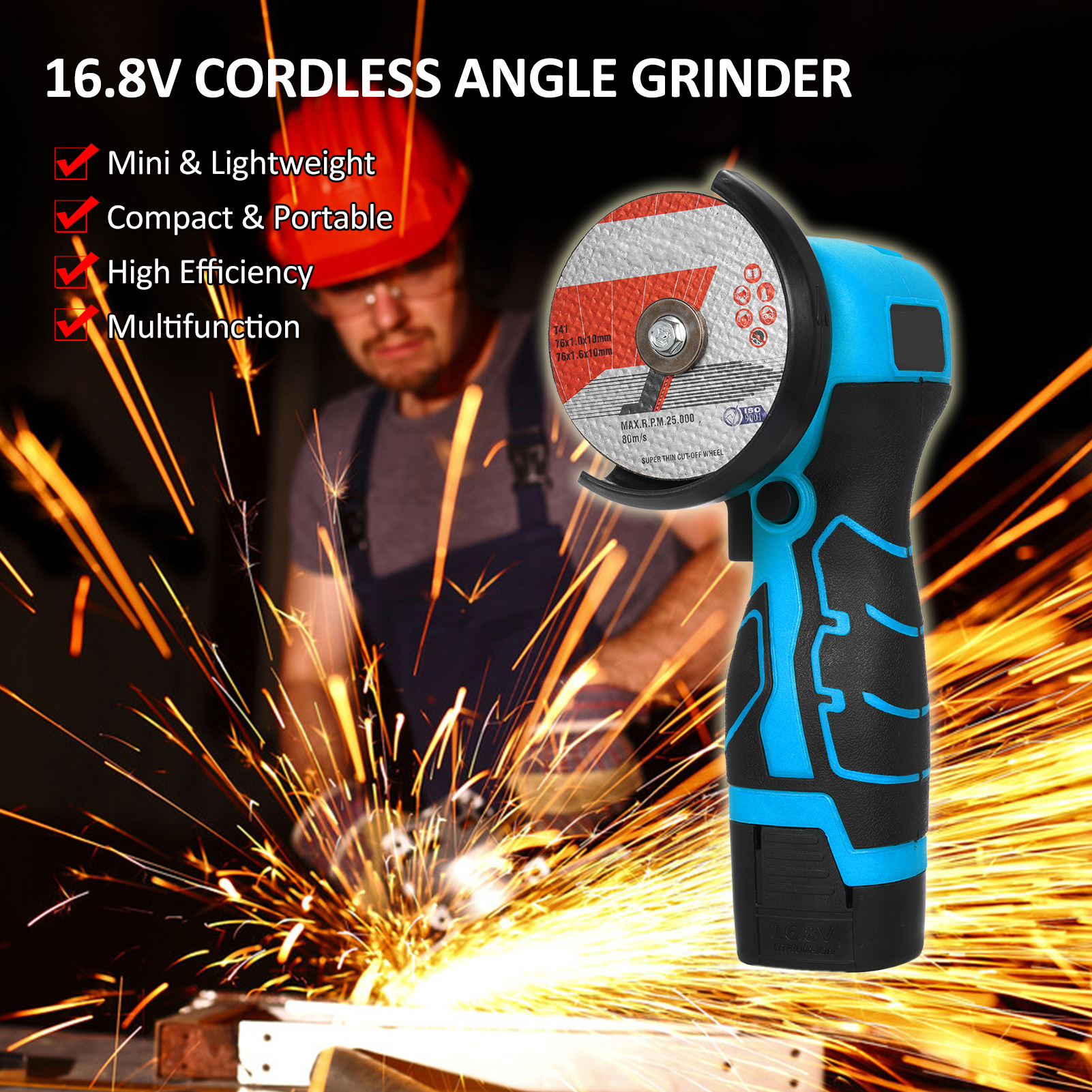 Electric Mini Grinder 7000rpm Cordless Angle Grinder for Cutting Polished Brick - Imagen 14 de 14