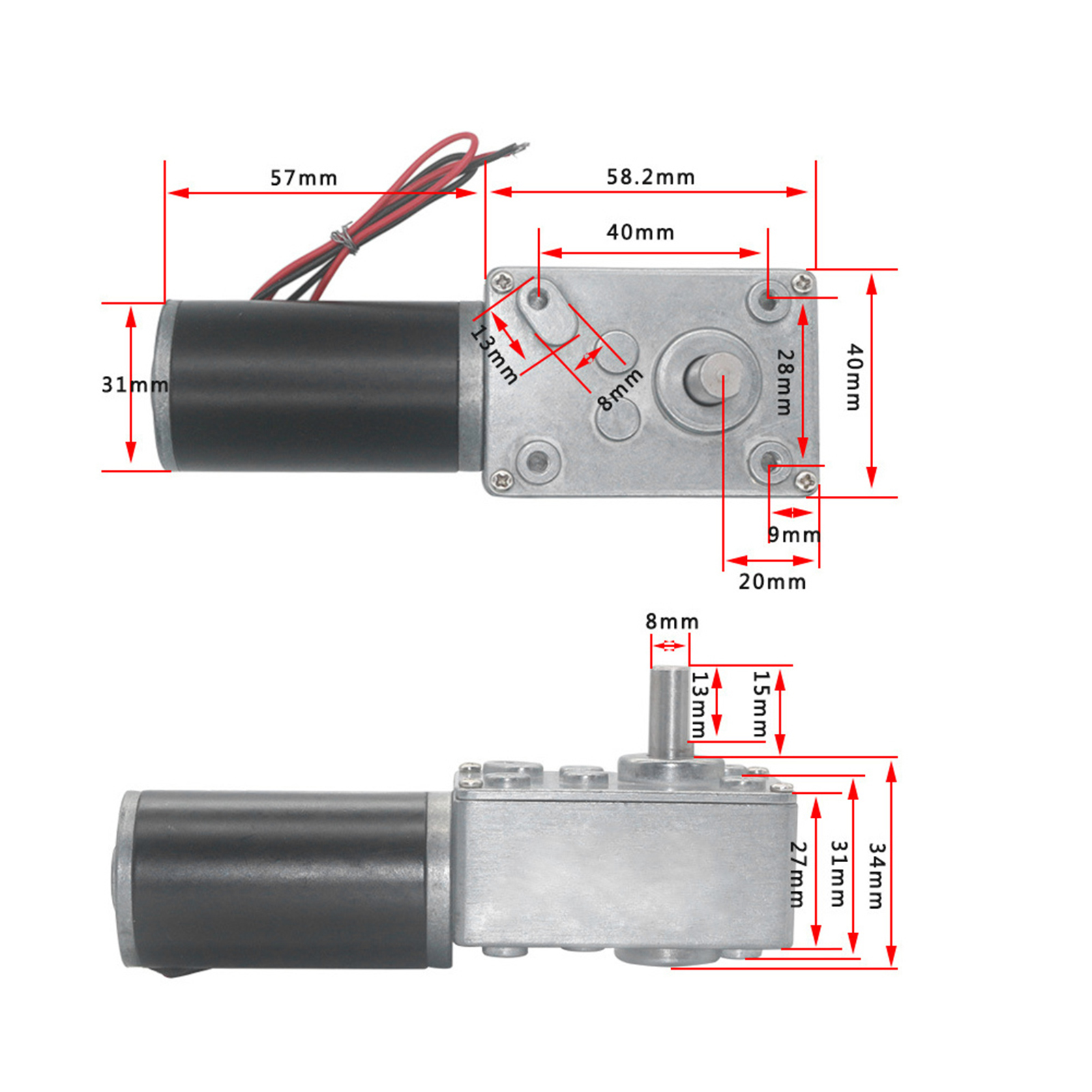 DC 24V Schnecken Getriebemotor 10-100RPM Gleichstrom Worm Gear Motor 8mm Shaft