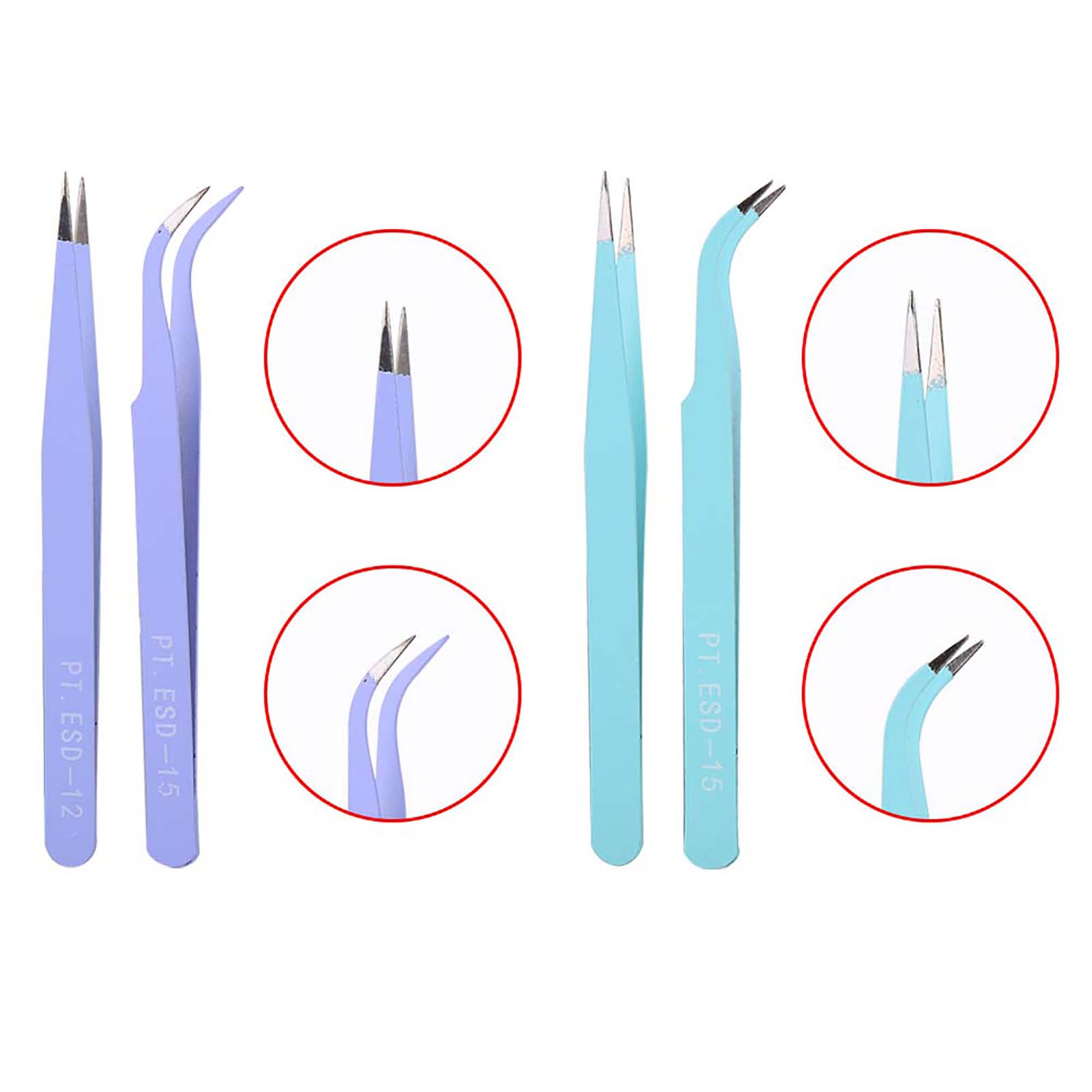 2Pcs Stainless Steel Nail Art Tweezers Anti Static Straight Curved Manicure AGS - Picture 15 of 15