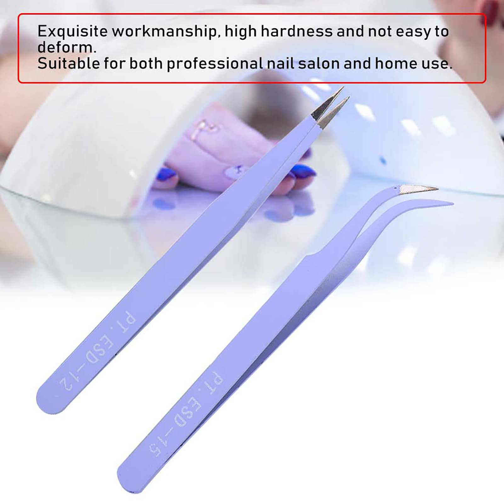 2Pcs Stainless Steel Nail Art Tweezers Anti Static Straight Curved Manicure AGS - Picture 11 of 15