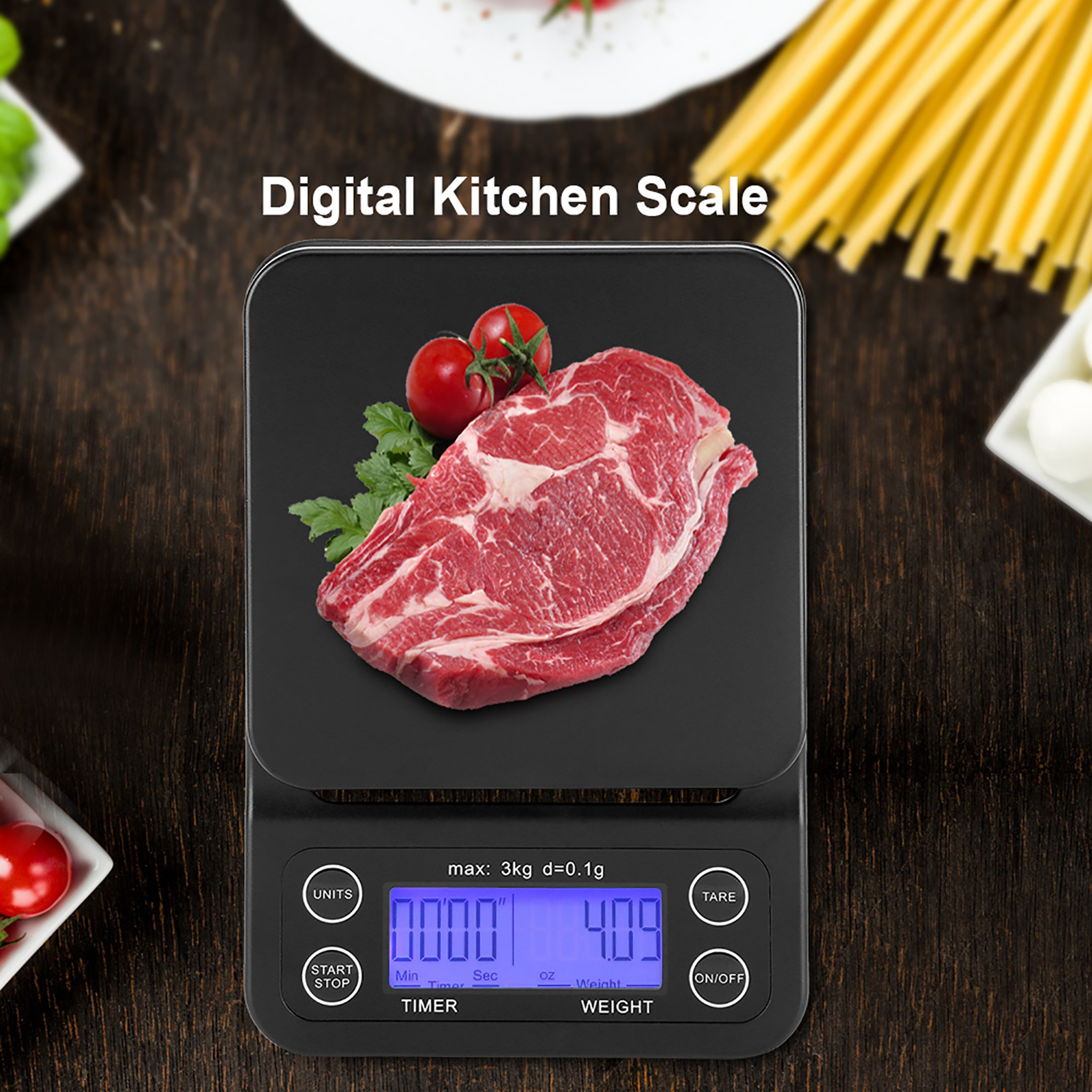 3KG/0.1g Digital Kitchen Food Scale Drip Coffee Weighing With Timer (Bluish