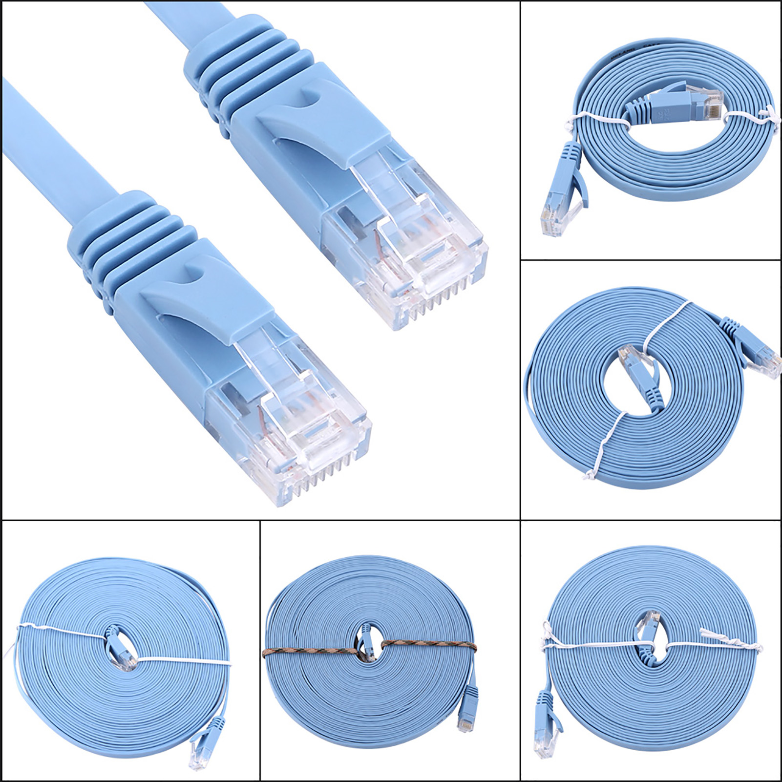 RJ45 CAT6 Ethernet Sieć Płaski kabel LAN UTP Patch Router Kable 1000M Niebieski CB - Zdjęcie 7 z 16