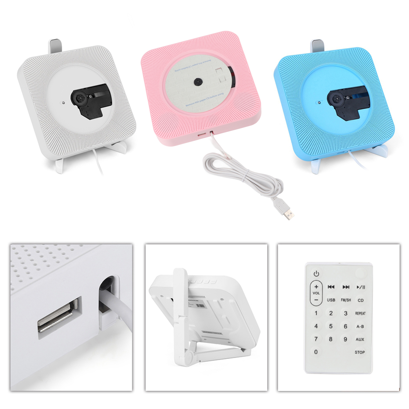 US Plug Portable Wall Mounted BT Remote Control CD MP3 Player FM Radio NEW - Imagen 14 de 18