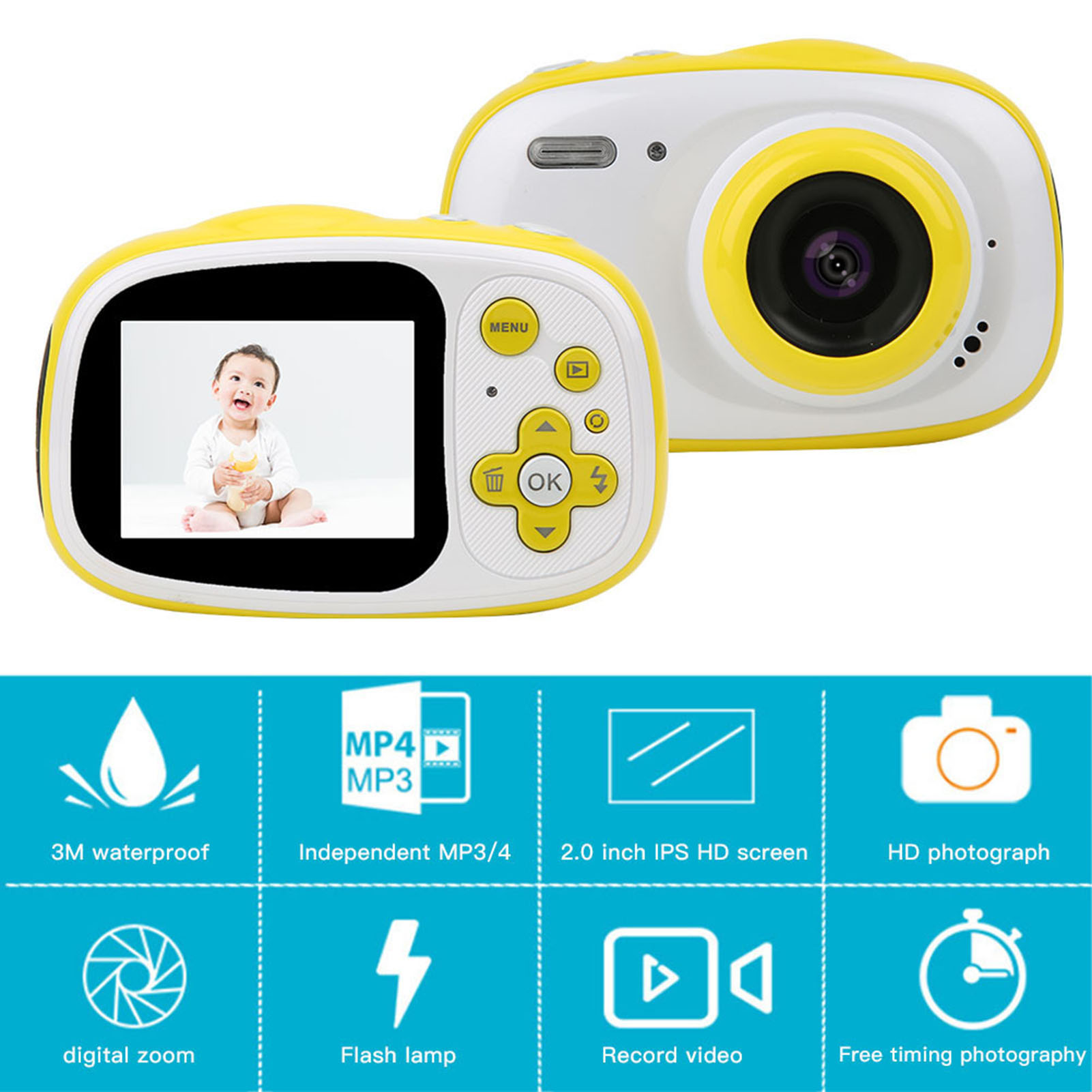 2 Inch IPS HD Display Screen 8MP Waterproof 6X Zoom Children Digital Camera ECM - Picture 9 of 13